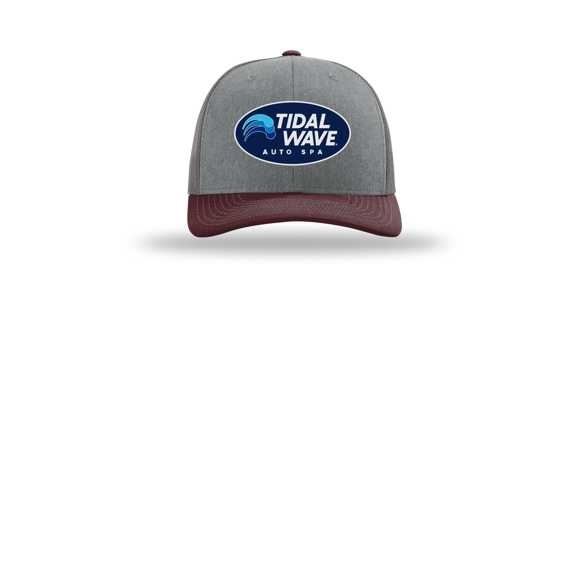tidalwaveautospa-richardson-trucker-cap-embroidery-capfront-R112-heathergreycharcoalmaroon-flat-front