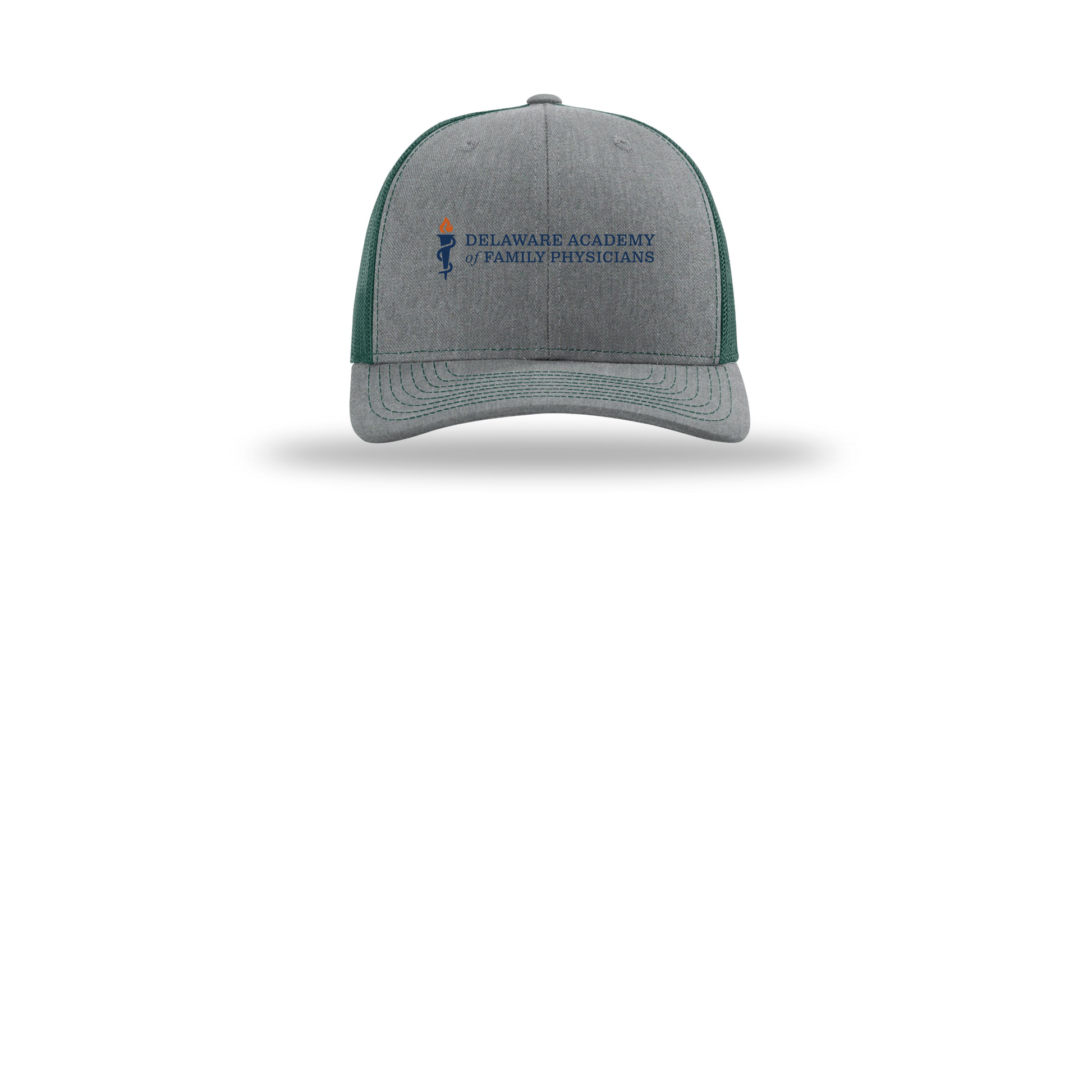 delfamdoc-richardson-trucker-cap-embroidery-capfront-R112-heathergreydarkgreen-flat-front