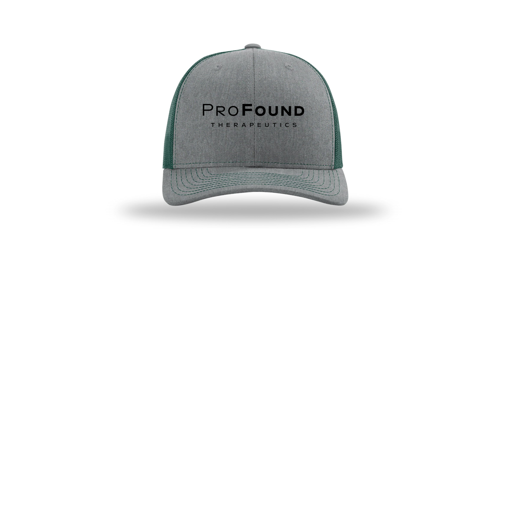 profoundtx-richardson-trucker-cap-embroidery-capfront-R112-heathergreydarkgreen-flat-front