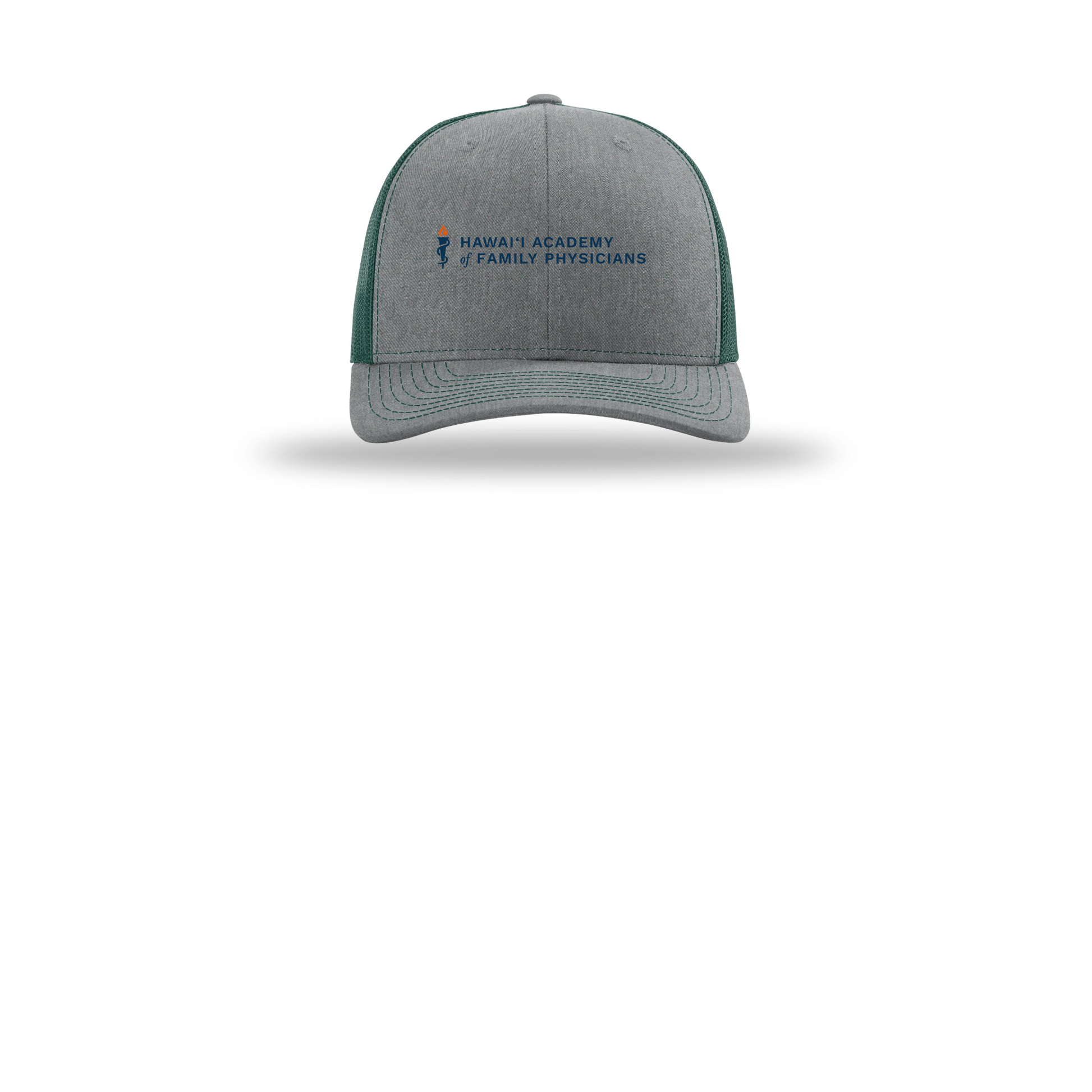 hafp-richardson-trucker-cap-embroidery-capfront-R112-heathergreydarkgreen-flat-front