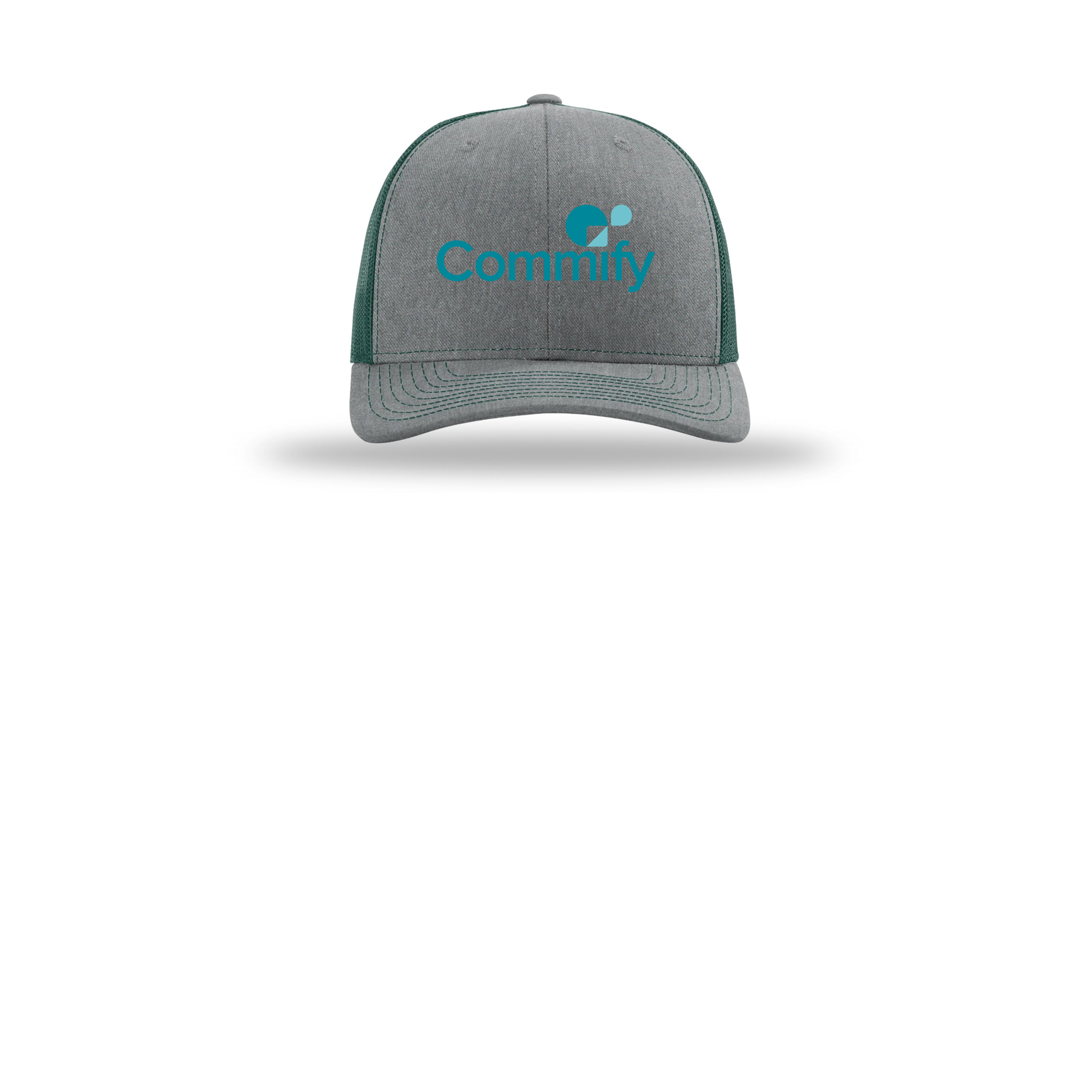 commify-richardson-trucker-cap-embroidery-capfront-R112-heathergreydarkgreen-flat-front