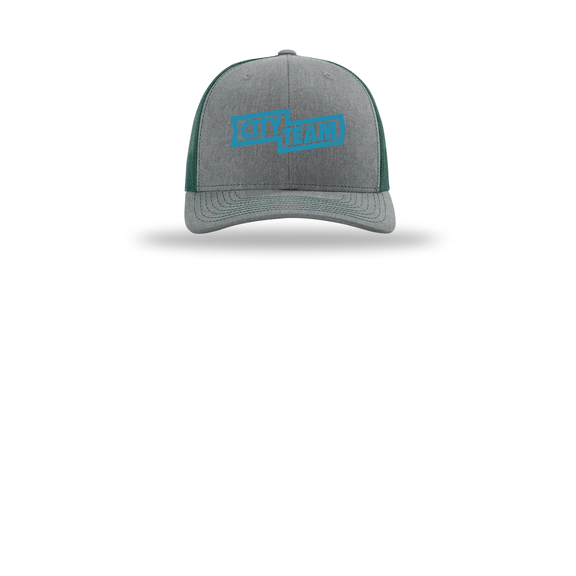 cityteam-richardson-trucker-cap-embroidery-capfront-R112-heathergreydarkgreen-flat-front