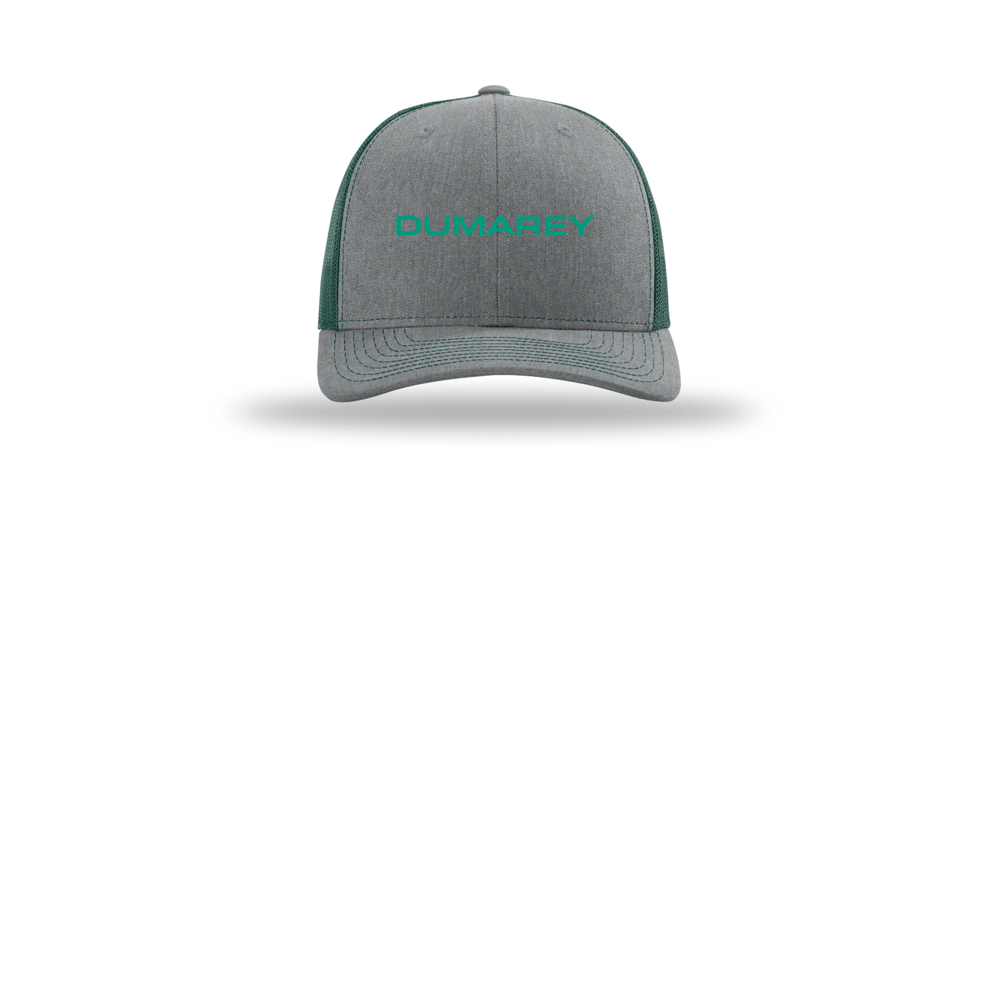 dumarey-richardson-trucker-cap-embroidery-capfront-R112-heathergreydarkgreen-flat-front