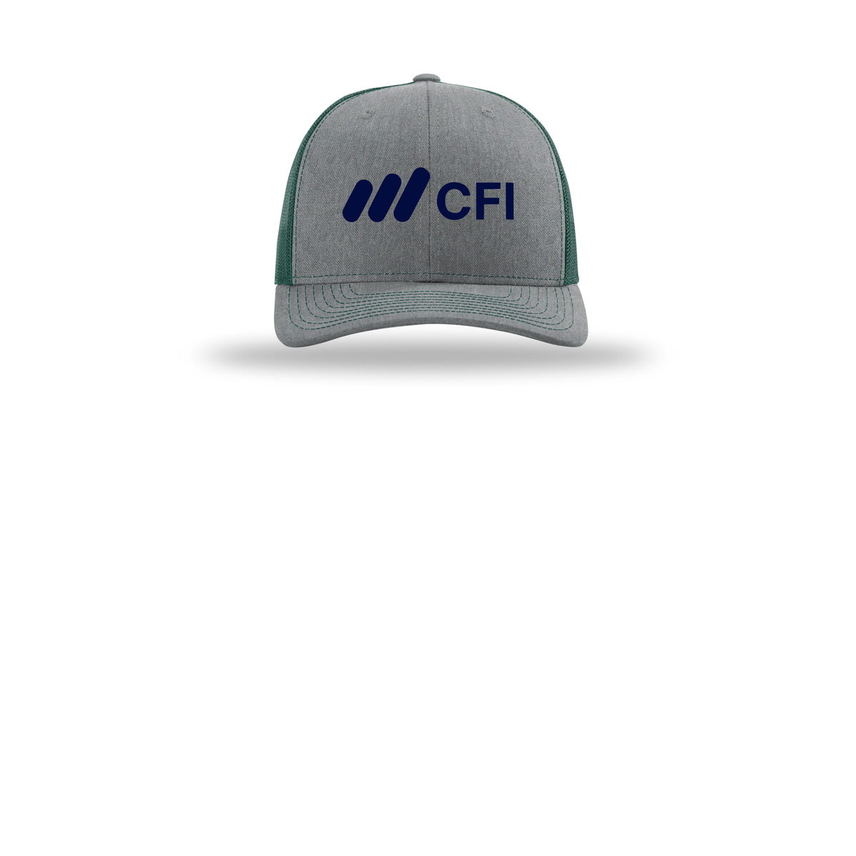 corporatefinanceinstitute-richardson-trucker-cap-embroidery-capfront-R112-heathergreydarkgreen-flat-front