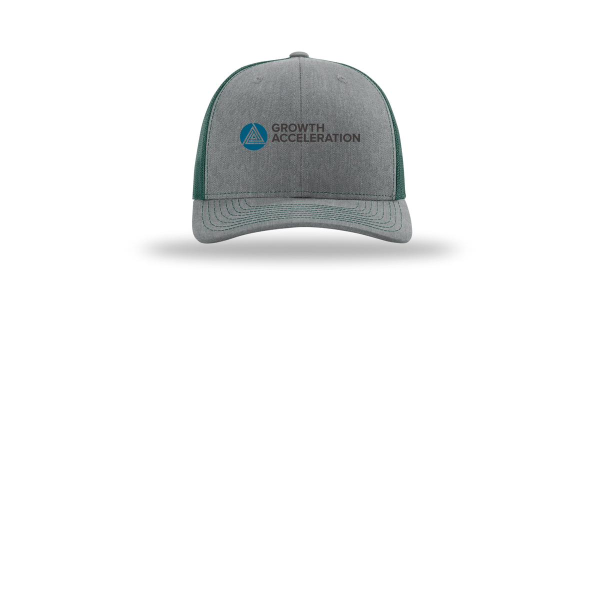 growthaccelerationpartners-richardson-trucker-cap-embroidery-capfront-R112-heathergreydarkgreen-flat-front