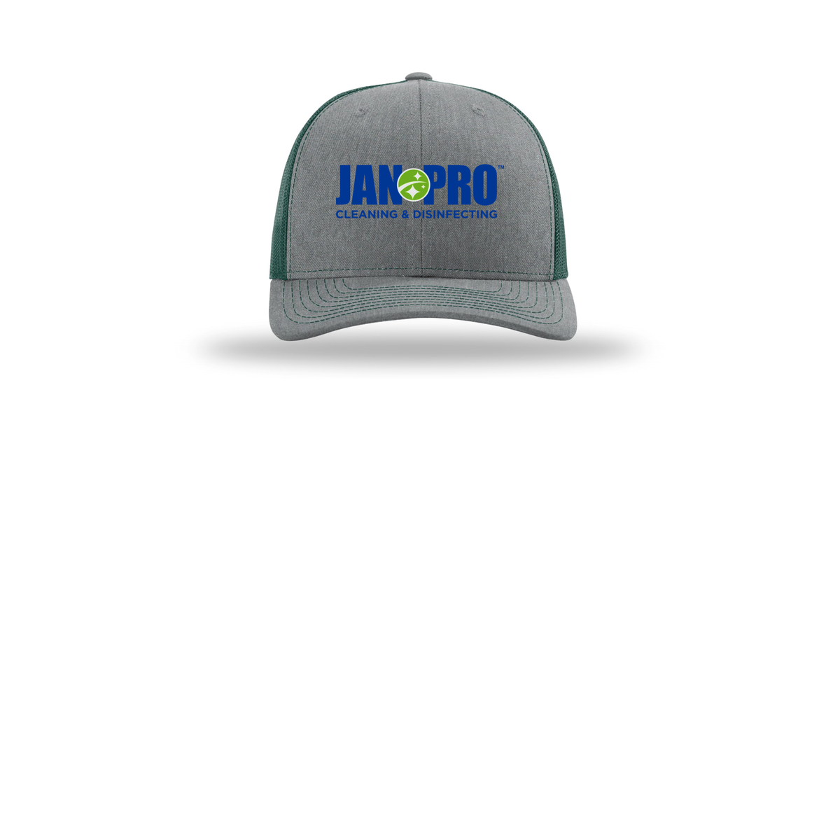 jan-pro-richardson-trucker-cap-embroidery-capfront-R112-heathergreydarkgreen-flat-front