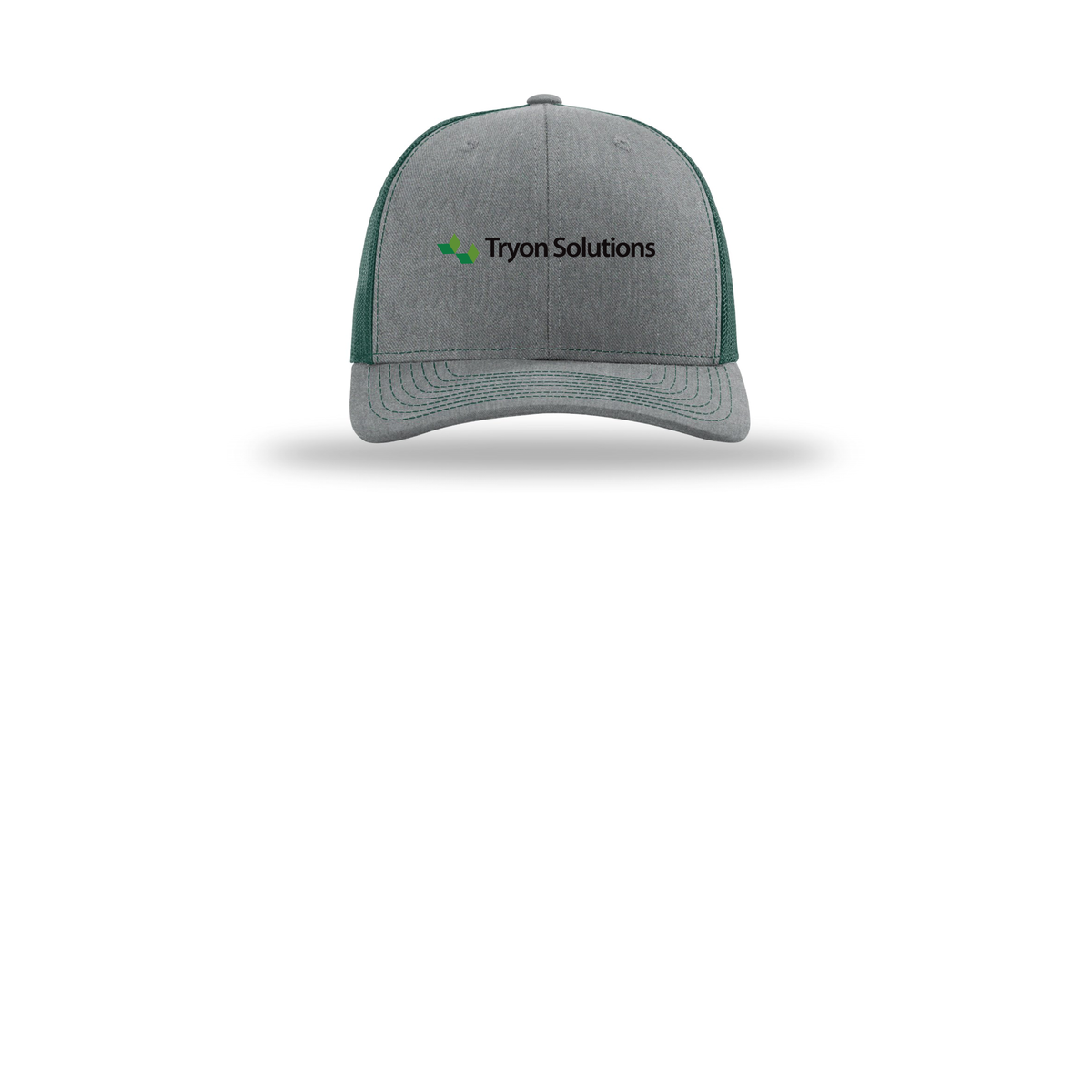 tryonsolutions-richardson-trucker-cap-embroidery-capfront-R112-heathergreydarkgreen-flat-front