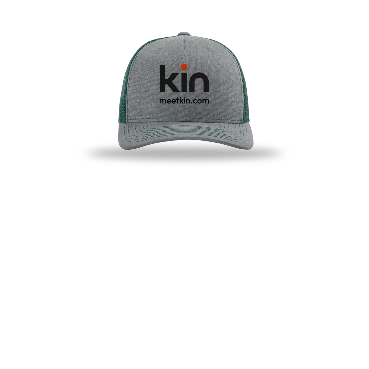 kin-richardson-trucker-cap-embroidery-capfront-R112-heathergreydarkgreen-flat-front
