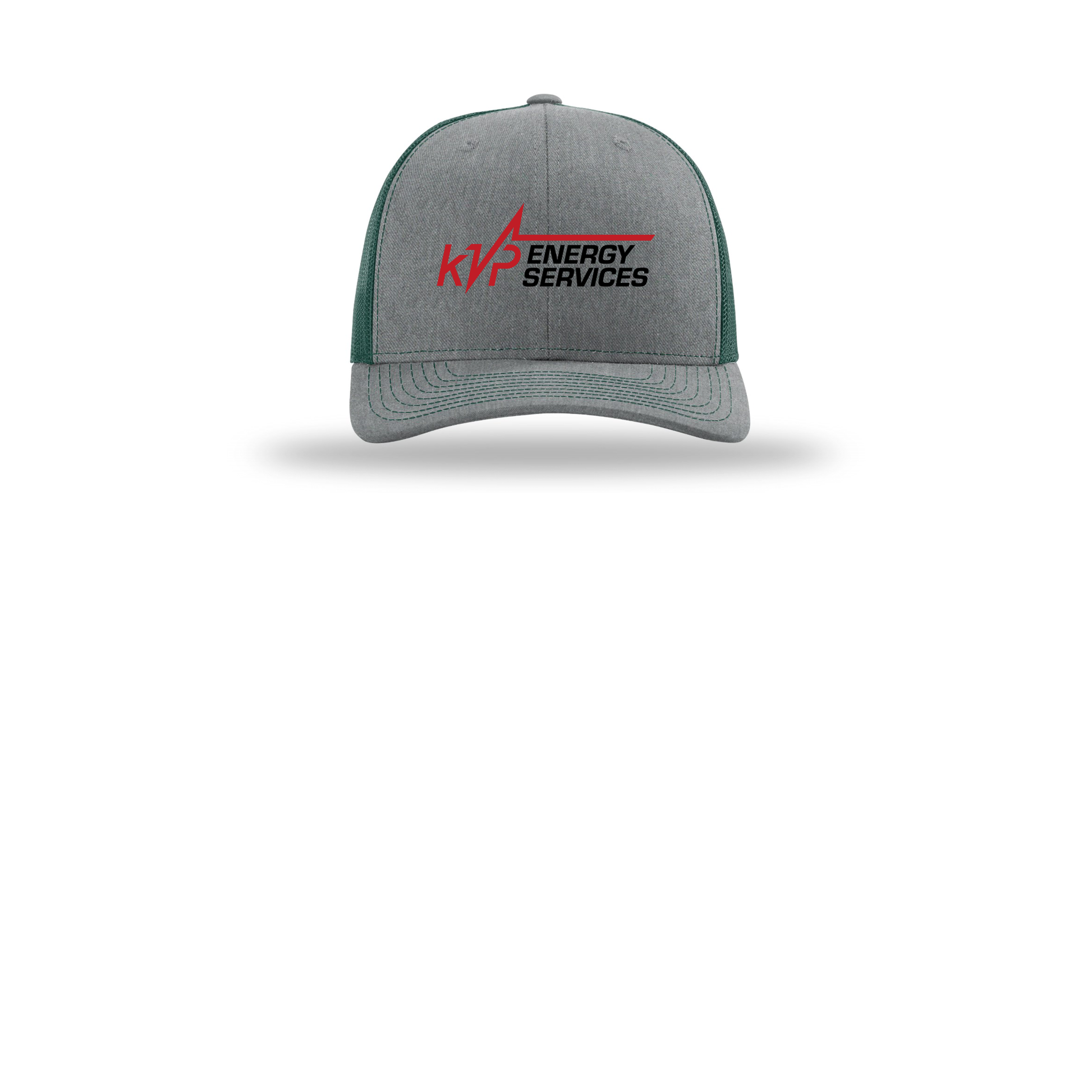 kvpenergy-richardson-trucker-cap-embroidery-capfront-R112-heathergreydarkgreen-flat-front