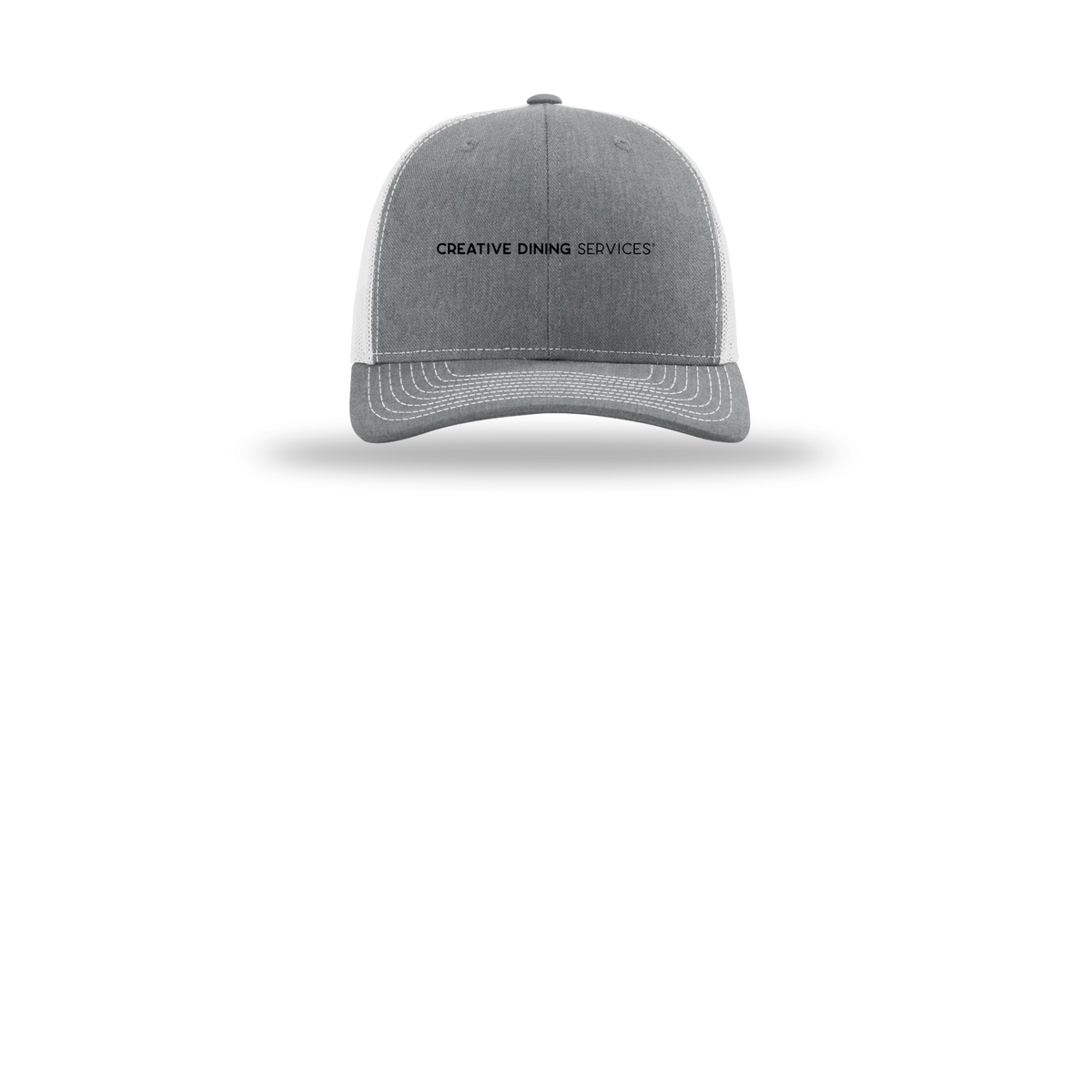 creativedining-richardson-trucker-cap-embroidery-capfront-R112-heathergreylightgrey-flat-front