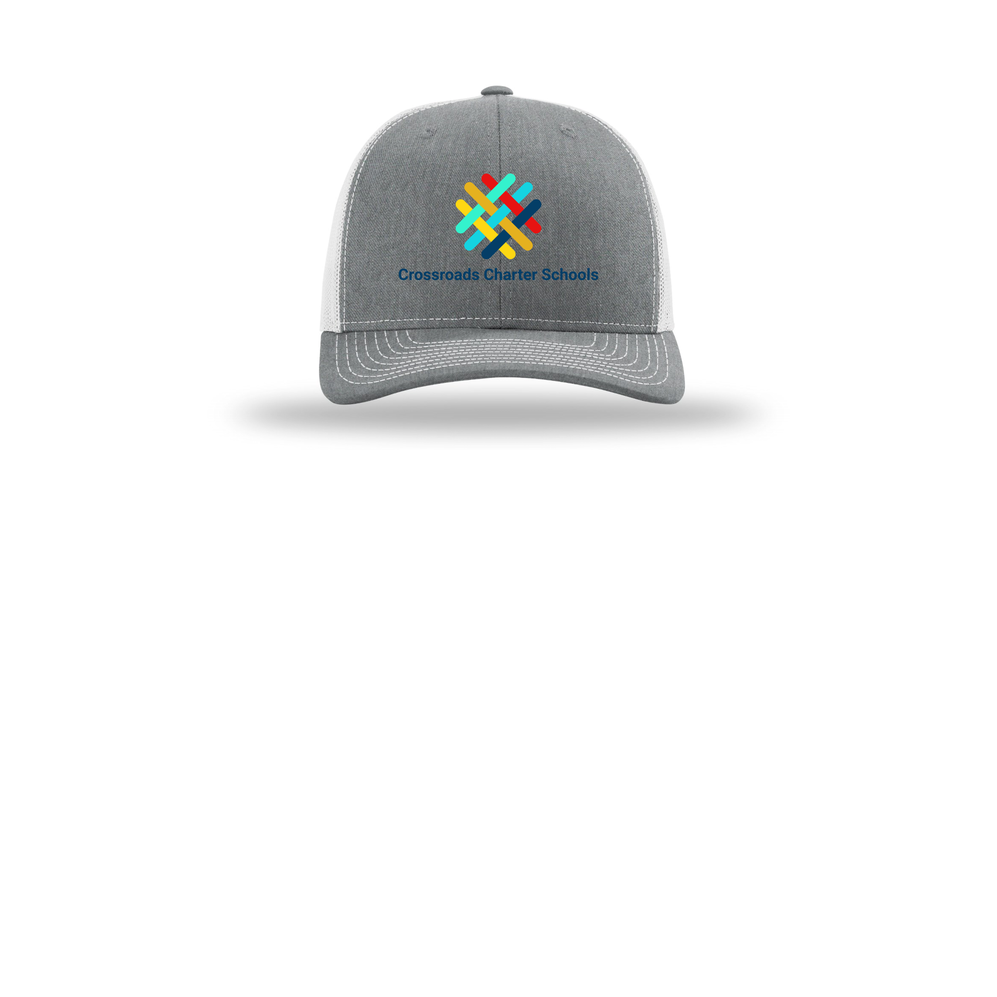 crossroadsschoolskc-richardson-trucker-cap-embroidery-capfront-R112-heathergreylightgrey-flat-front