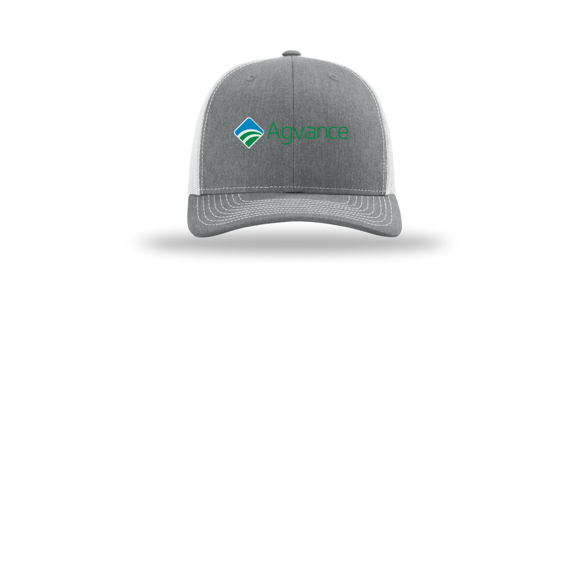 agvance-richardson-trucker-cap-embroidery-capfront-R112-heathergreylightgrey-flat-front