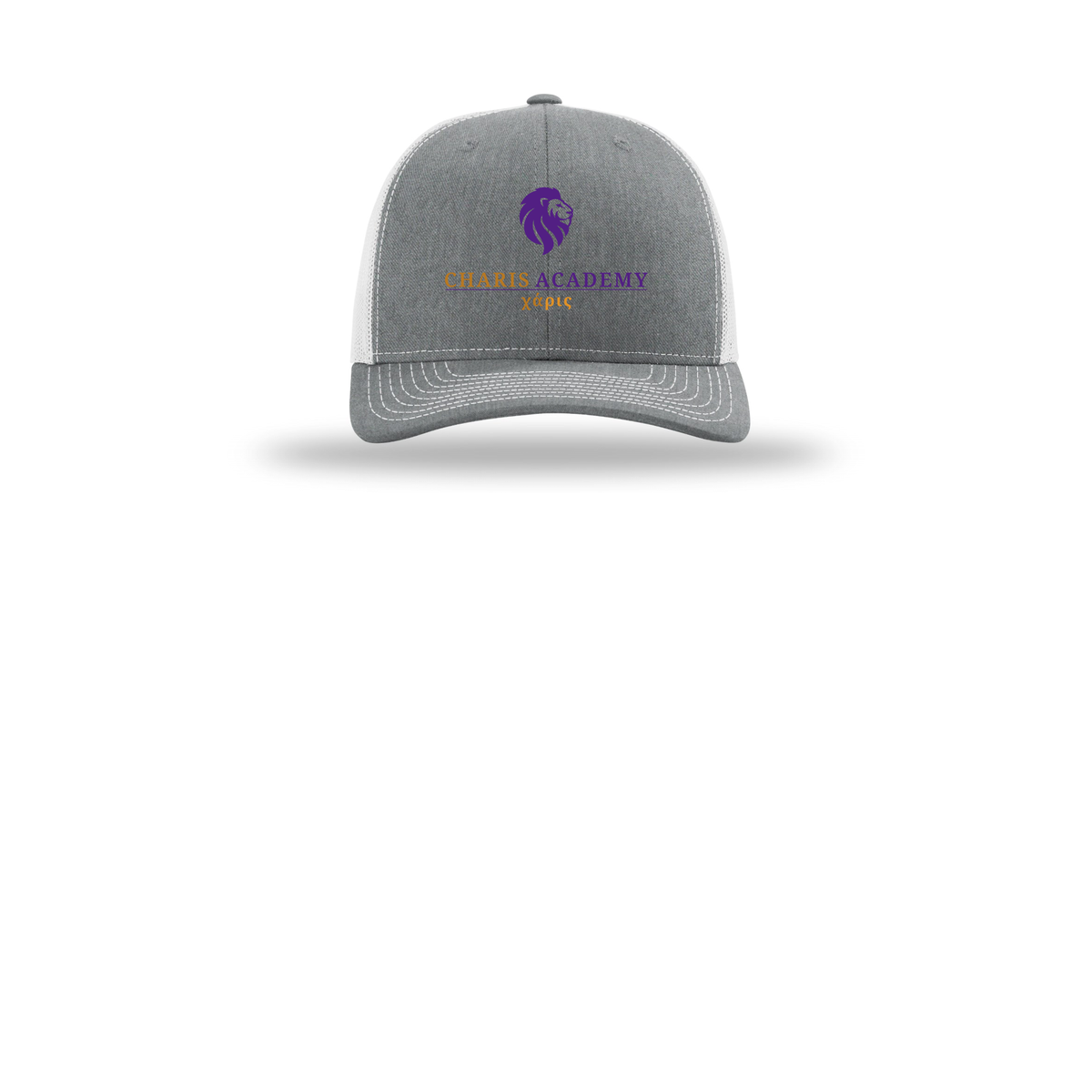 cahazleton-richardson-trucker-cap-embroidery-capfront-R112-heathergreylightgrey-flat-front