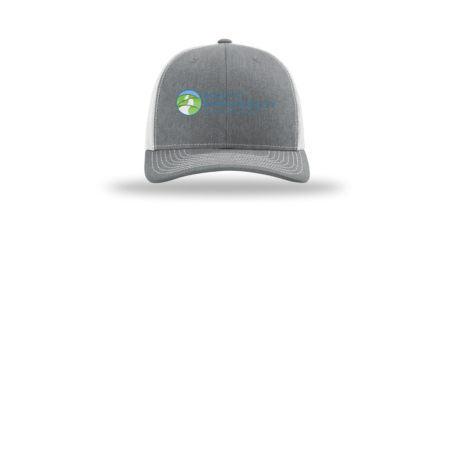 roadtoresponsibility-richardson-trucker-cap-embroidery-capfront-R112-heathergreylightgrey-flat-front