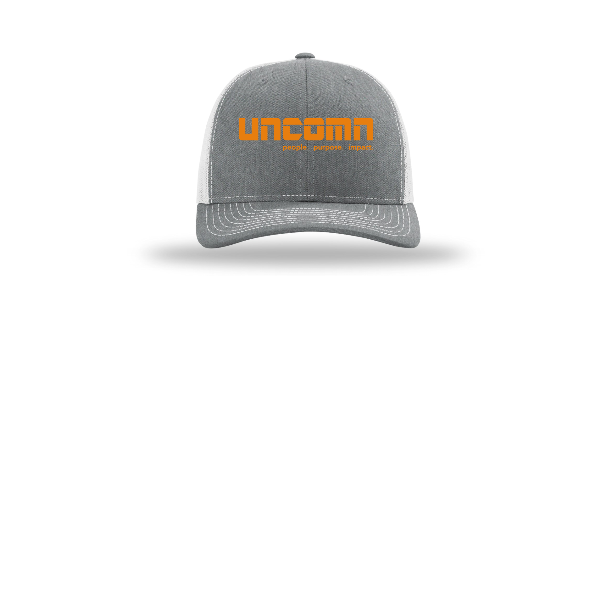 uncomn-richardson-trucker-cap-embroidery-capfront-R112-heathergreylightgrey-flat-front