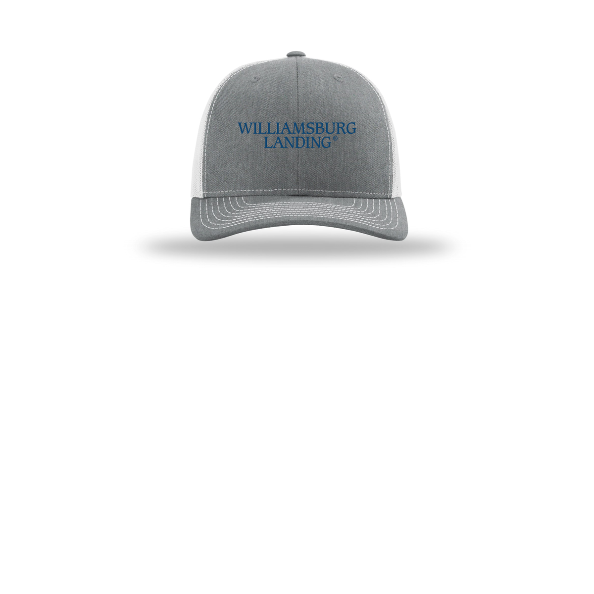 williamsburglanding-richardson-trucker-cap-embroidery-capfront-R112-heathergreylightgrey-flat-front