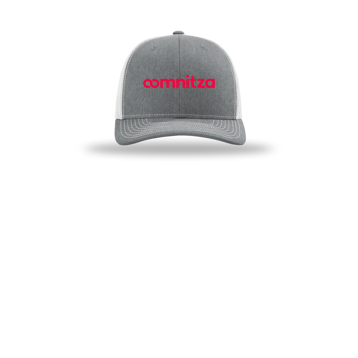 oomnitza-richardson-trucker-cap-embroidery-capfront-R112-heathergreylightgrey-flat-front