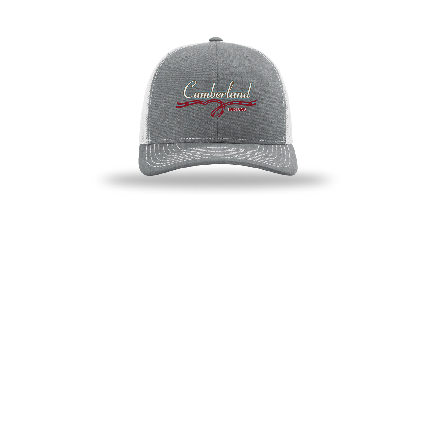 cumberland-richardson-trucker-cap-embroidery-capfront-R112-heathergreylightgrey-flat-front