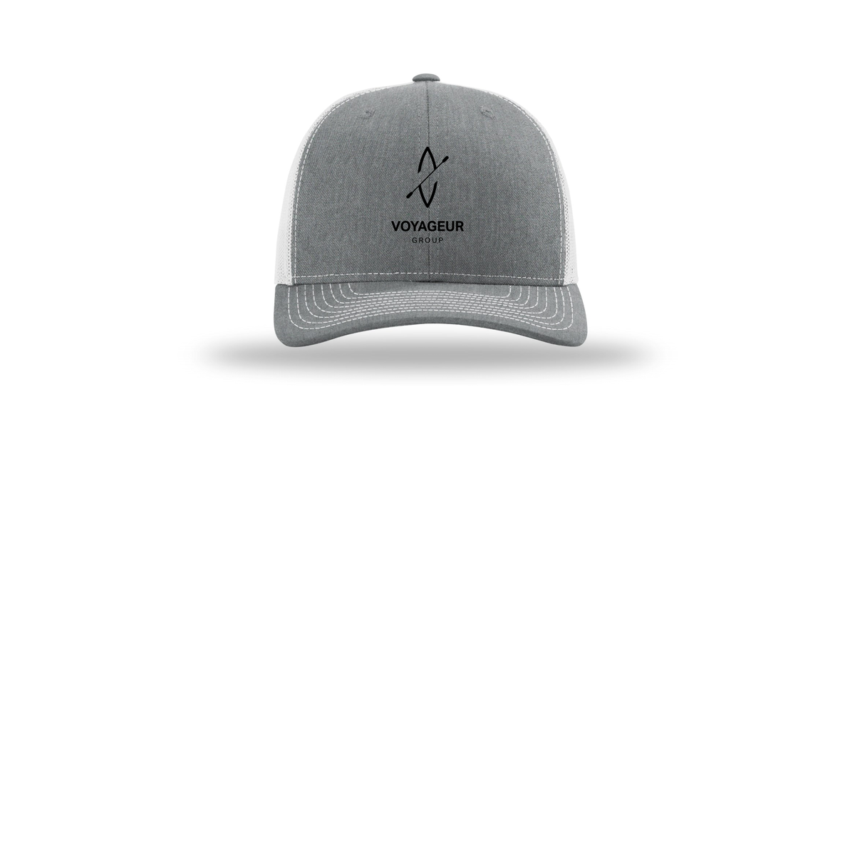 voyageurgroup-richardson-trucker-cap-embroidery-capfront-R112-heathergreylightgrey-flat-front