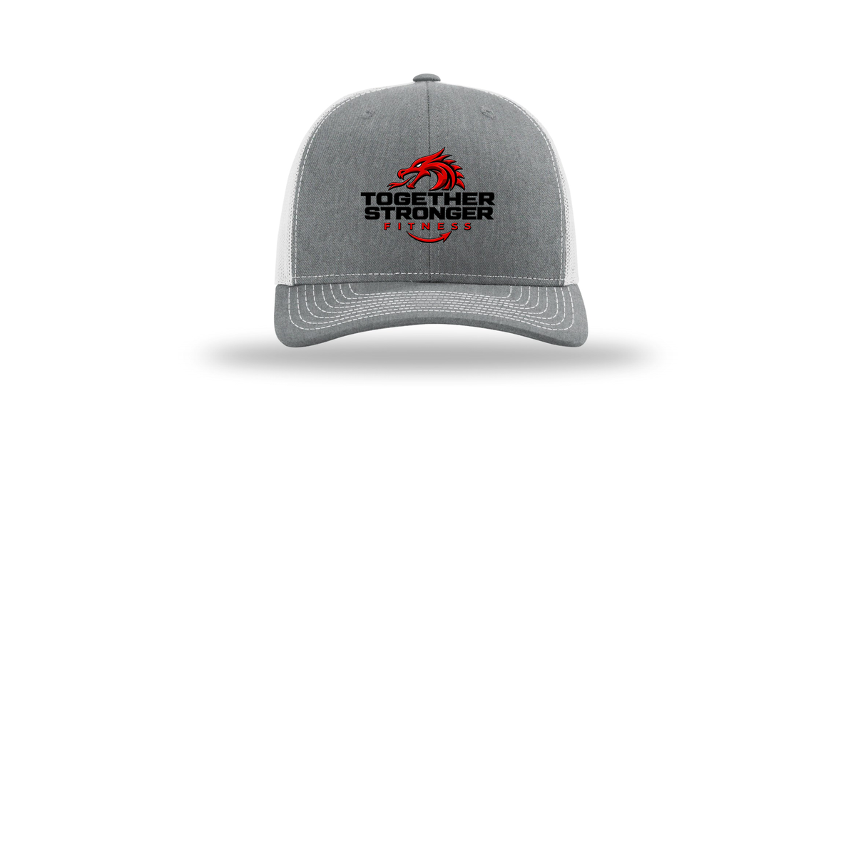 togetherstrongerfitness-richardson-trucker-cap-embroidery-capfront-R112-heathergreylightgrey-flat-front