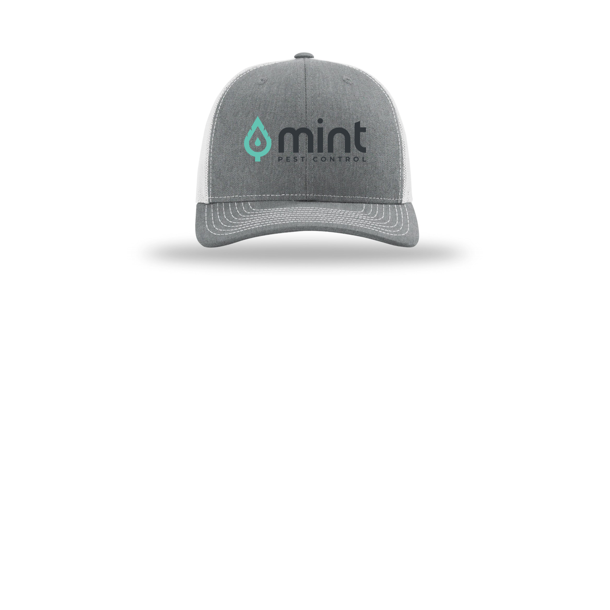 mintpest-richardson-trucker-cap-embroidery-capfront-R112-heathergreylightgrey-flat-front