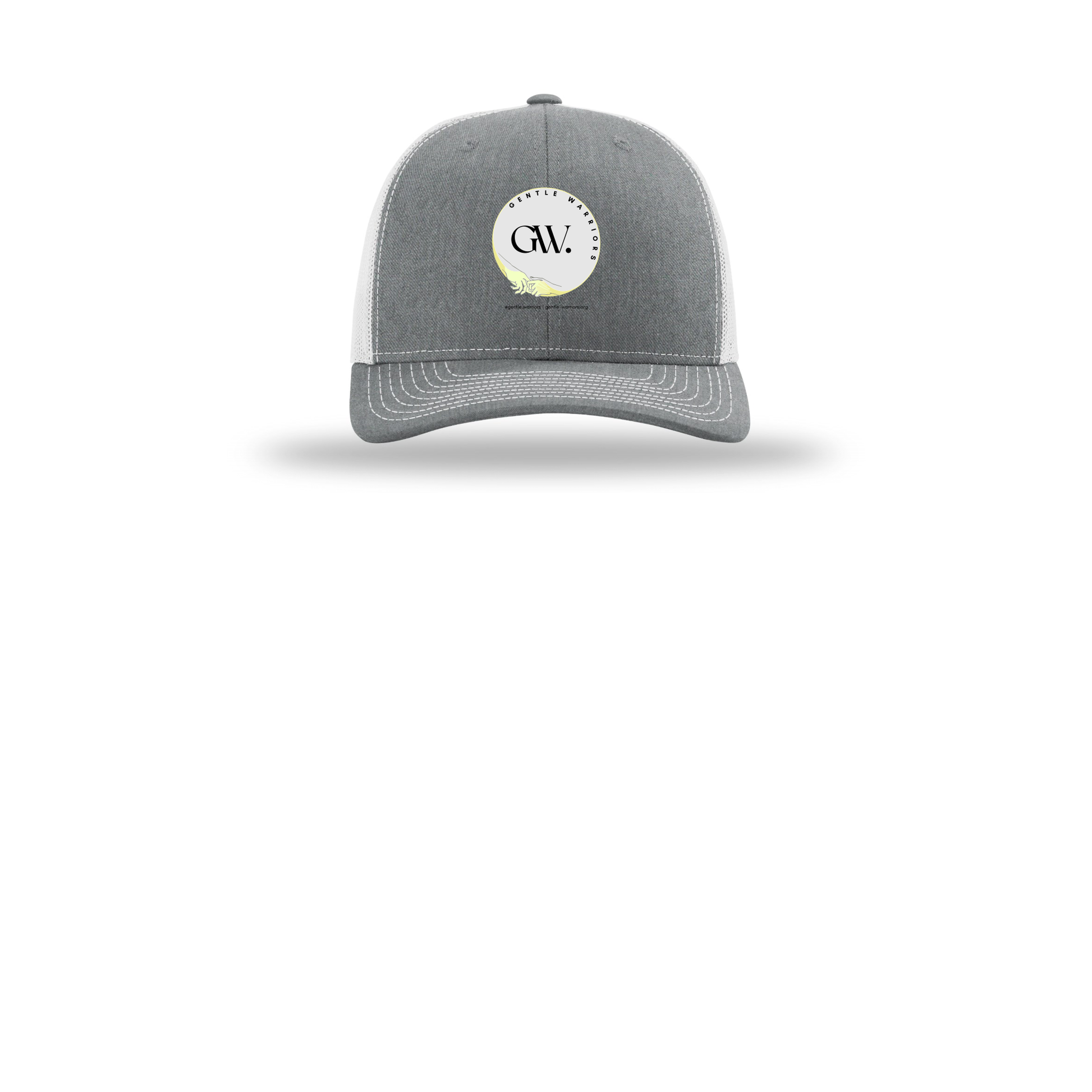 gentle-warriors-richardson-trucker-cap-embroidery-capfront-R112-heathergreylightgrey-flat-front