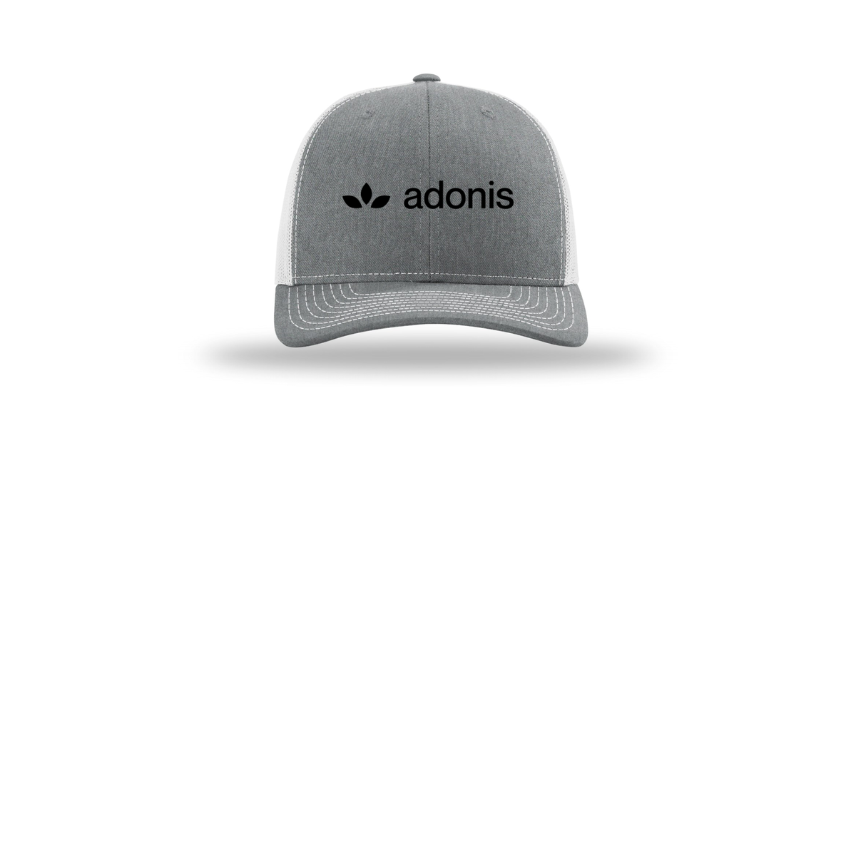 adonis-richardson-trucker-cap-embroidery-capfront-R112-heathergreylightgrey-flat-front