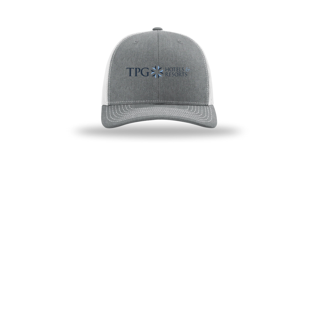 tpghotelsandresorts-richardson-trucker-cap-embroidery-capfront-R112-heathergreylightgrey-flat-front