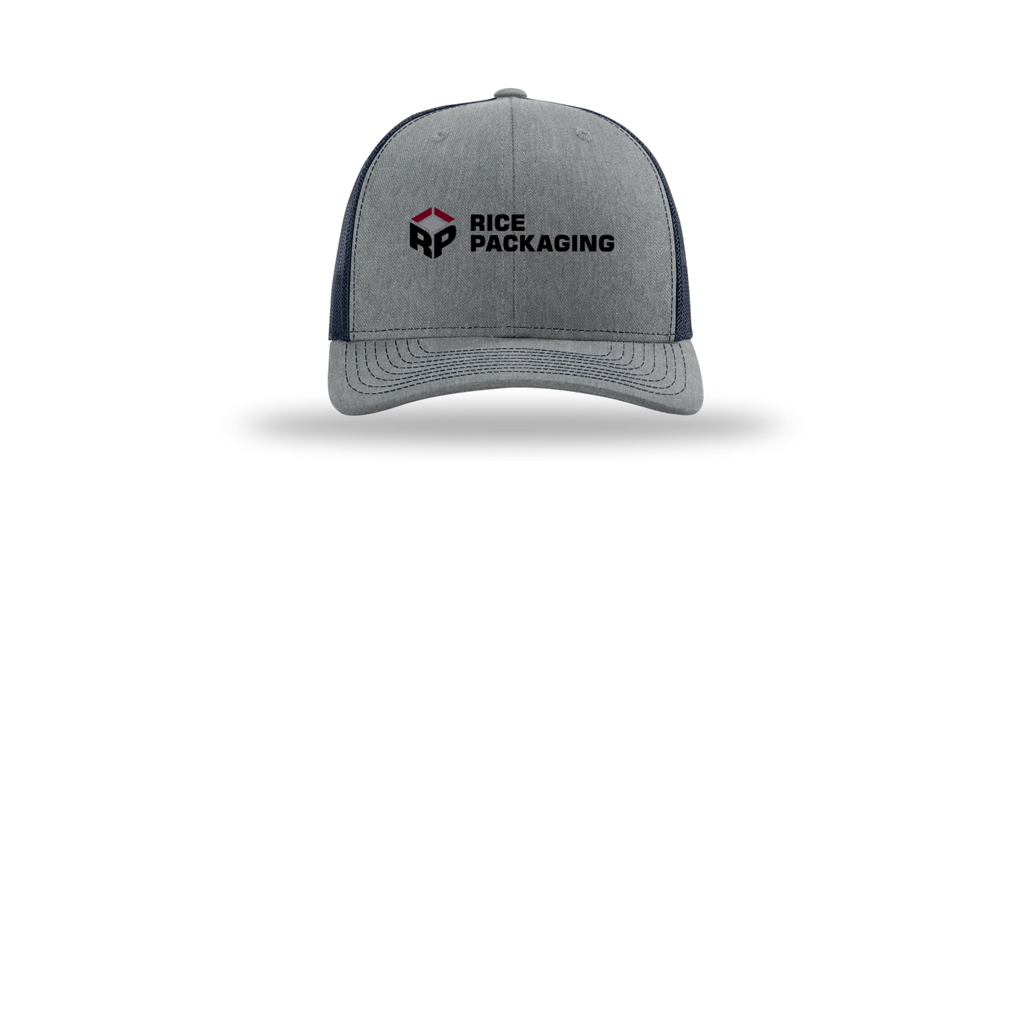ricepackaging-richardson-trucker-cap-embroidery-capfront-R112-heathergreynavy-flat-front