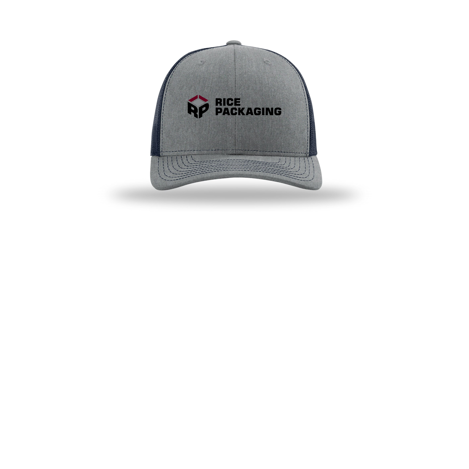 ricepackaging-richardson-trucker-cap-embroidery-capfront-R112-heathergreynavy-flat-front