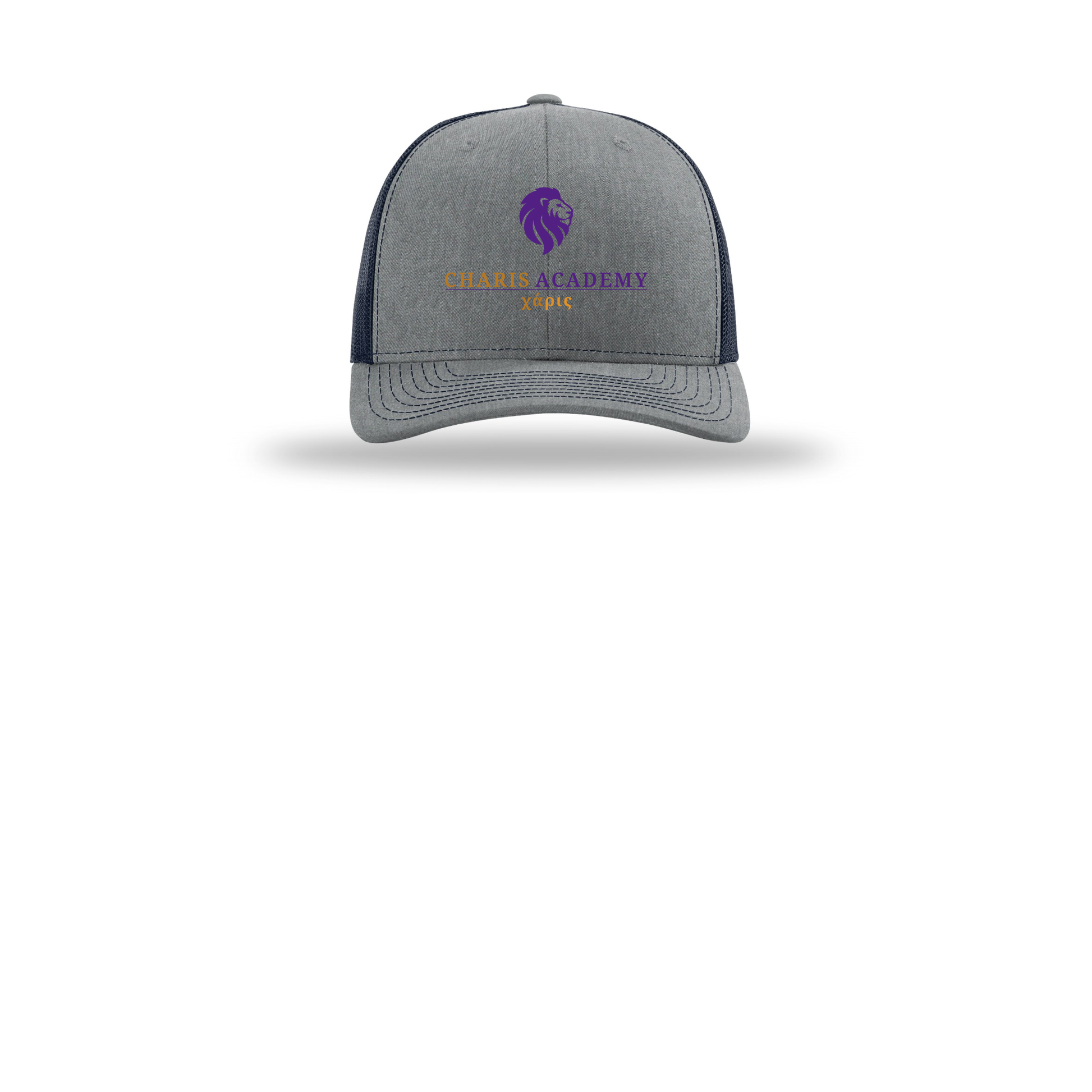cahazleton-richardson-trucker-cap-embroidery-capfront-R112-heathergreynavy-flat-front
