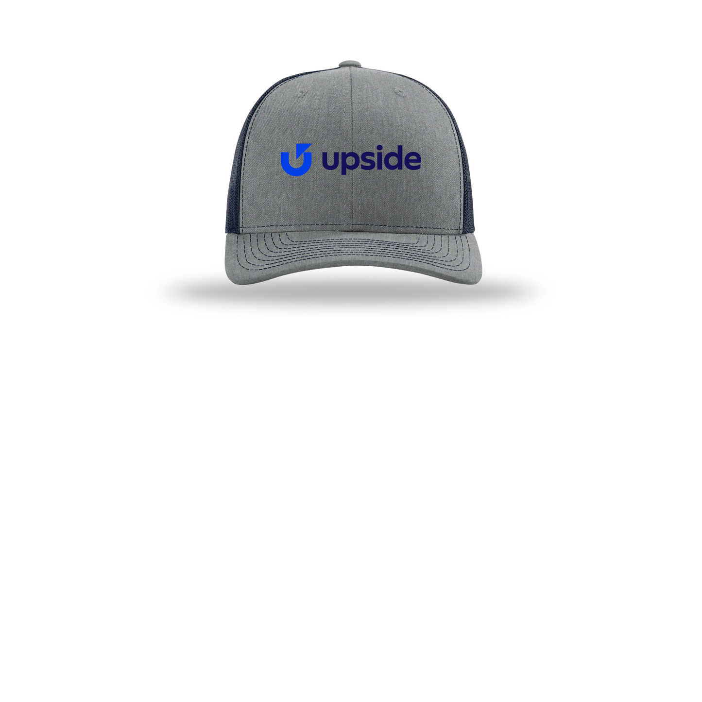 upside-richardson-trucker-cap-embroidery-capfront-R112-heathergreynavy-flat-front