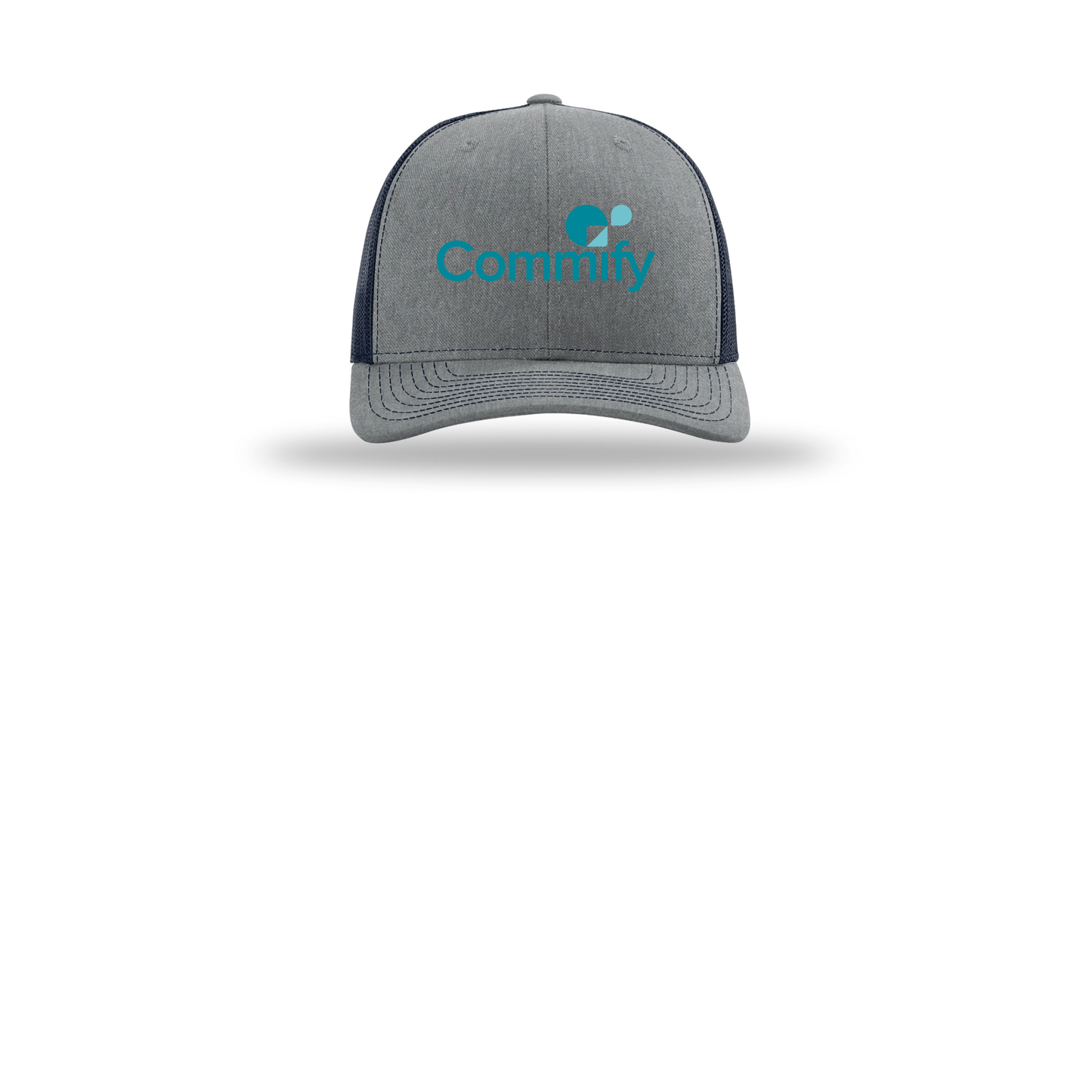 commify-richardson-trucker-cap-embroidery-capfront-R112-heathergreynavy-flat-front