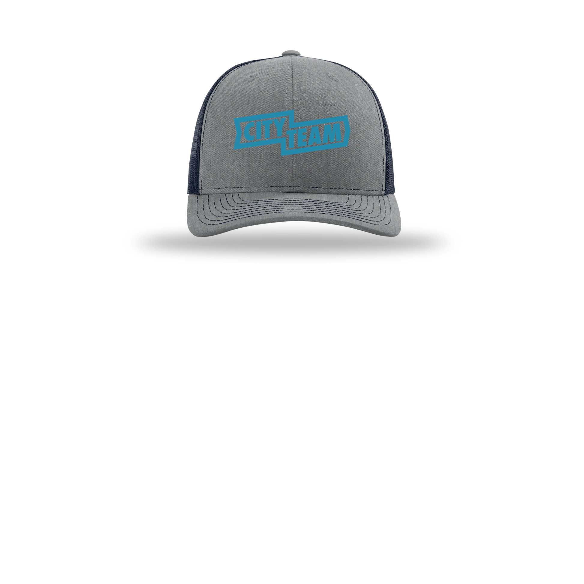 cityteam-richardson-trucker-cap-embroidery-capfront-R112-heathergreynavy-flat-front