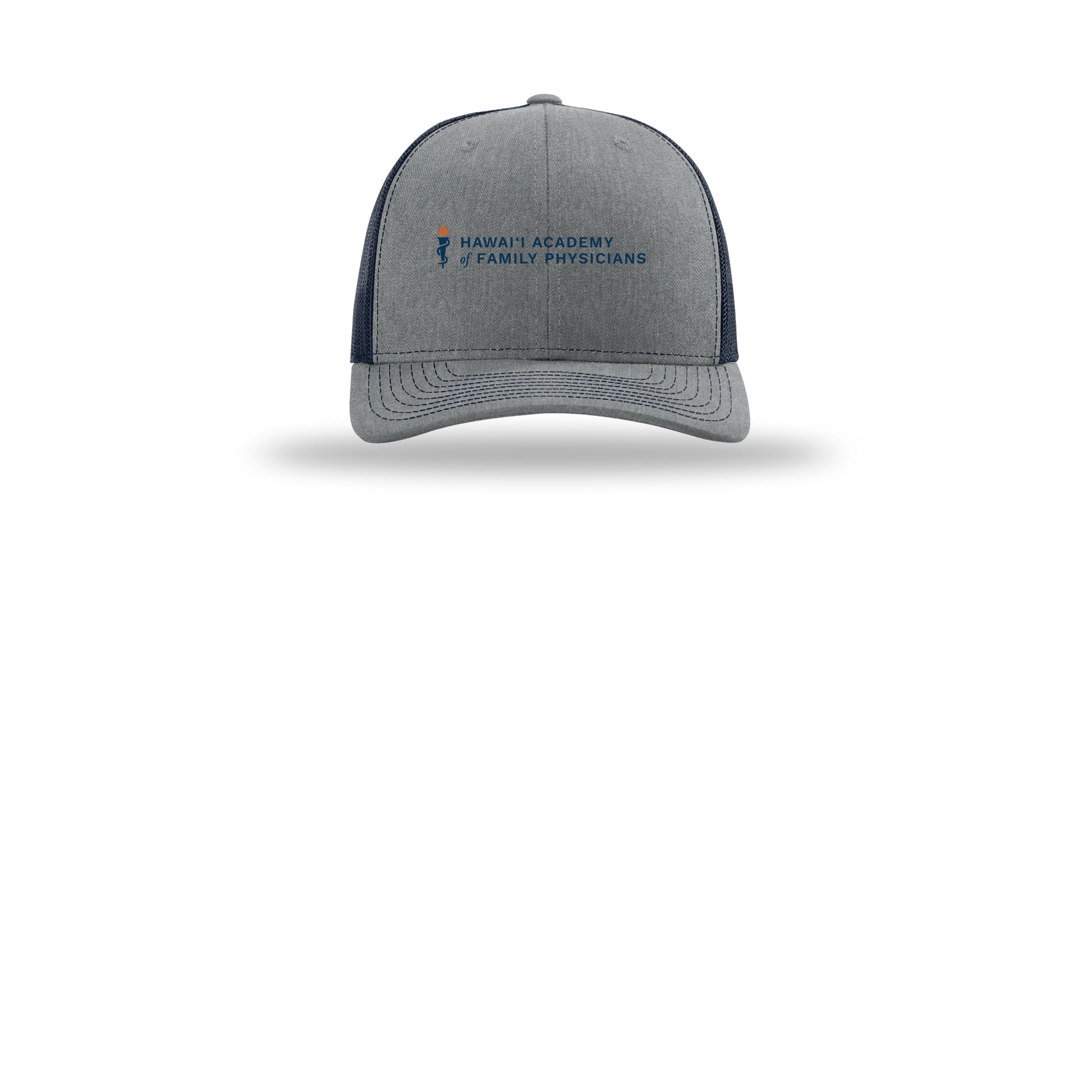 hafp-richardson-trucker-cap-embroidery-capfront-R112-heathergreynavy-flat-front