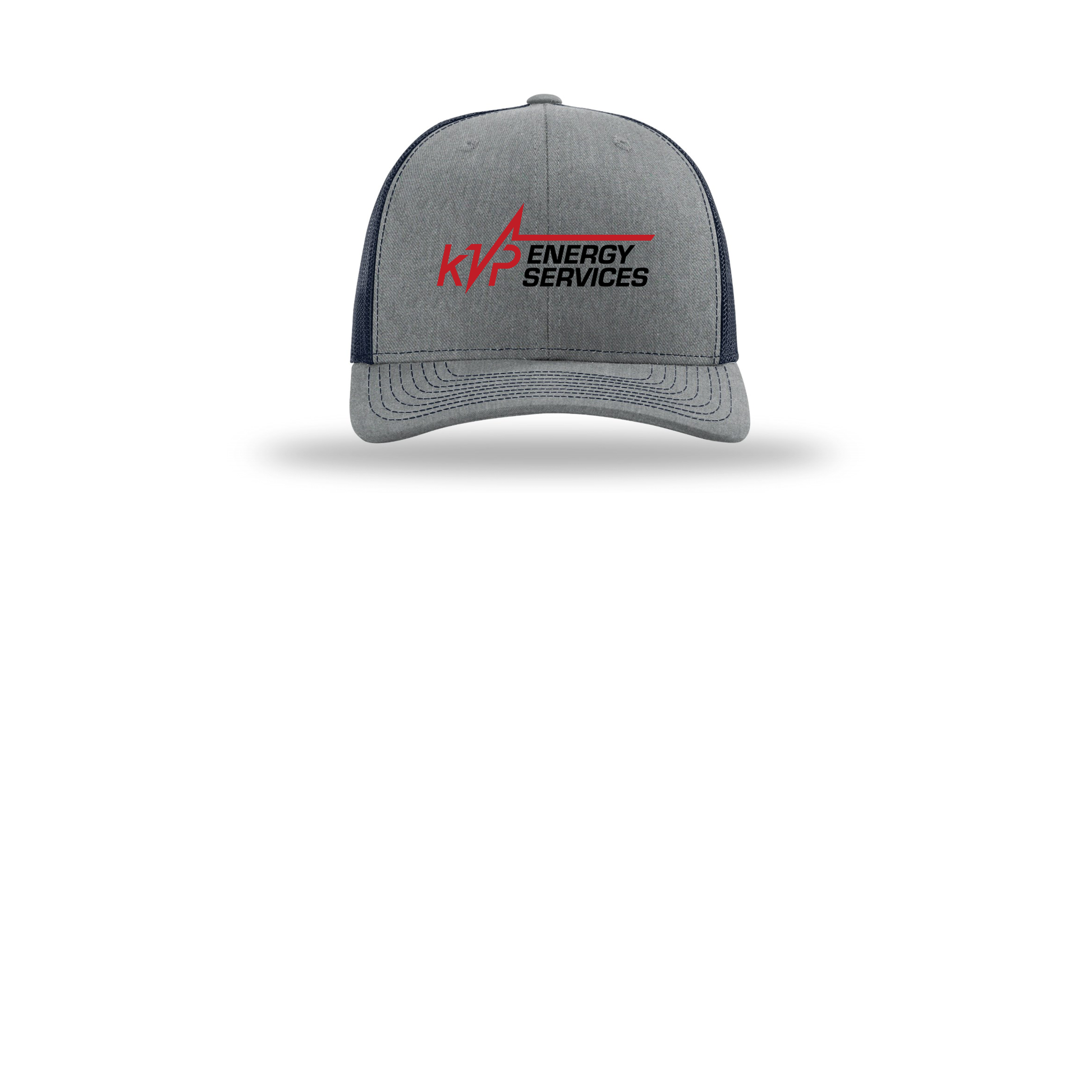 kvpenergy-richardson-trucker-cap-embroidery-capfront-R112-heathergreynavy-flat-front