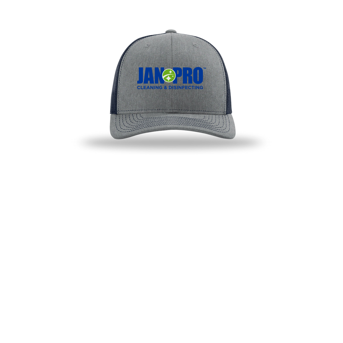 jan-pro-richardson-trucker-cap-embroidery-capfront-R112-heathergreynavy-flat-front