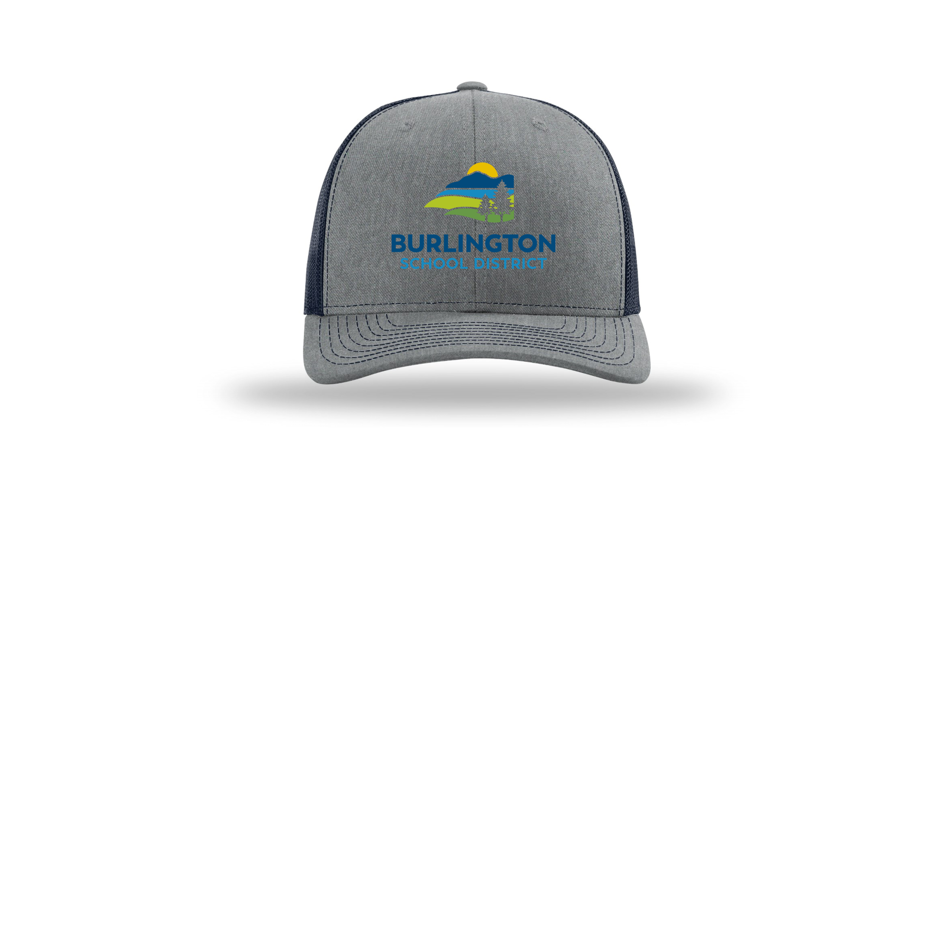 bsdvt-richardson-trucker-cap-embroidery-capfront-R112-heathergreynavy-flat-front