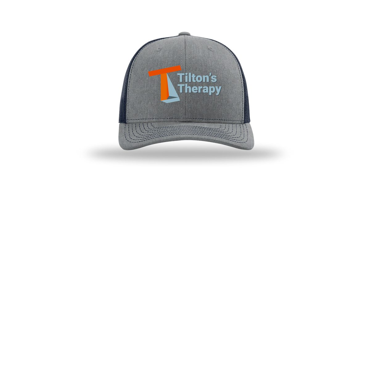 tiltonstherapy-richardson-trucker-cap-embroidery-capfront-R112-heathergreynavy-flat-front