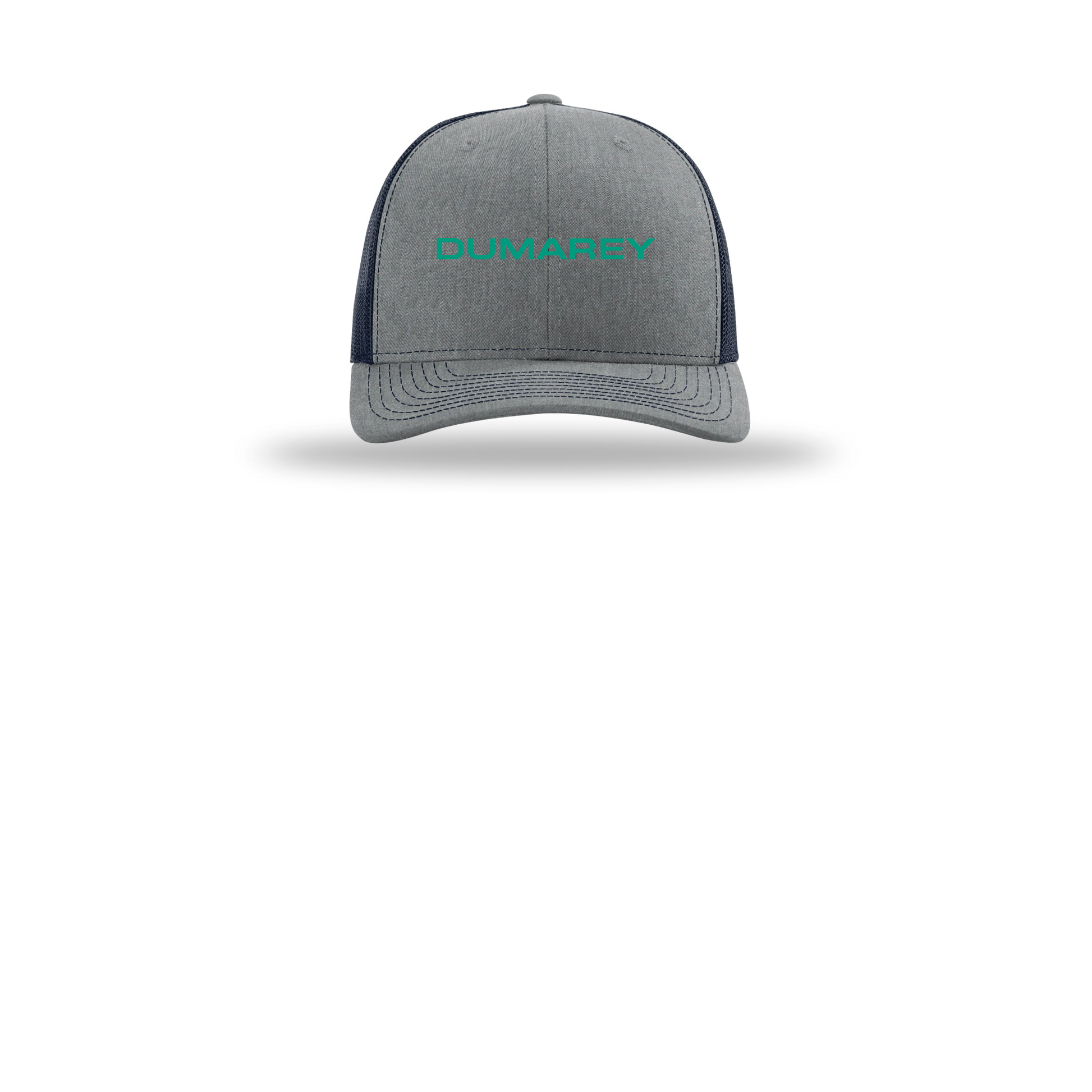 dumarey-richardson-trucker-cap-embroidery-capfront-R112-heathergreynavy-flat-front