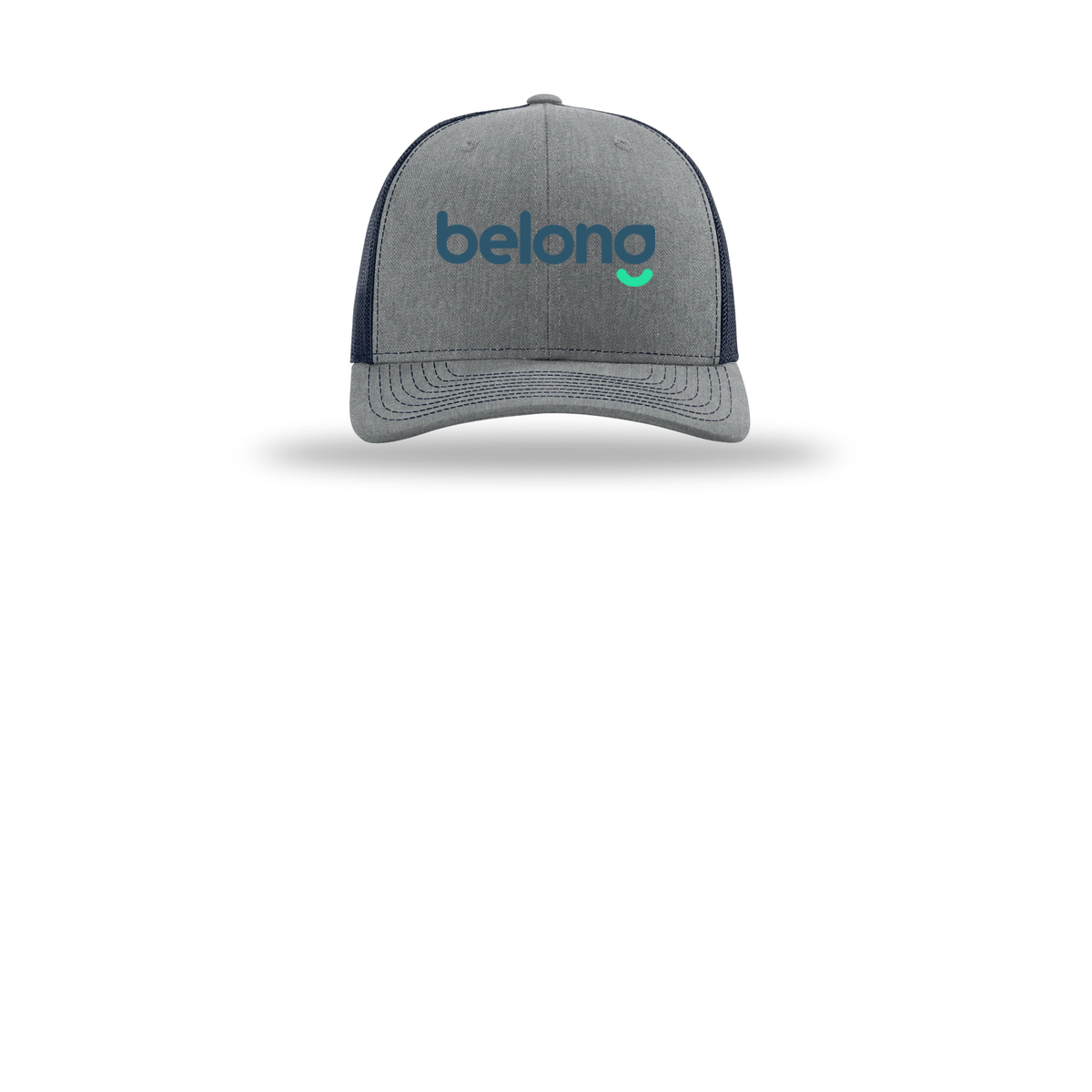 belonghome-richardson-trucker-cap-embroidery-capfront-R112-heathergreynavy-flat-front