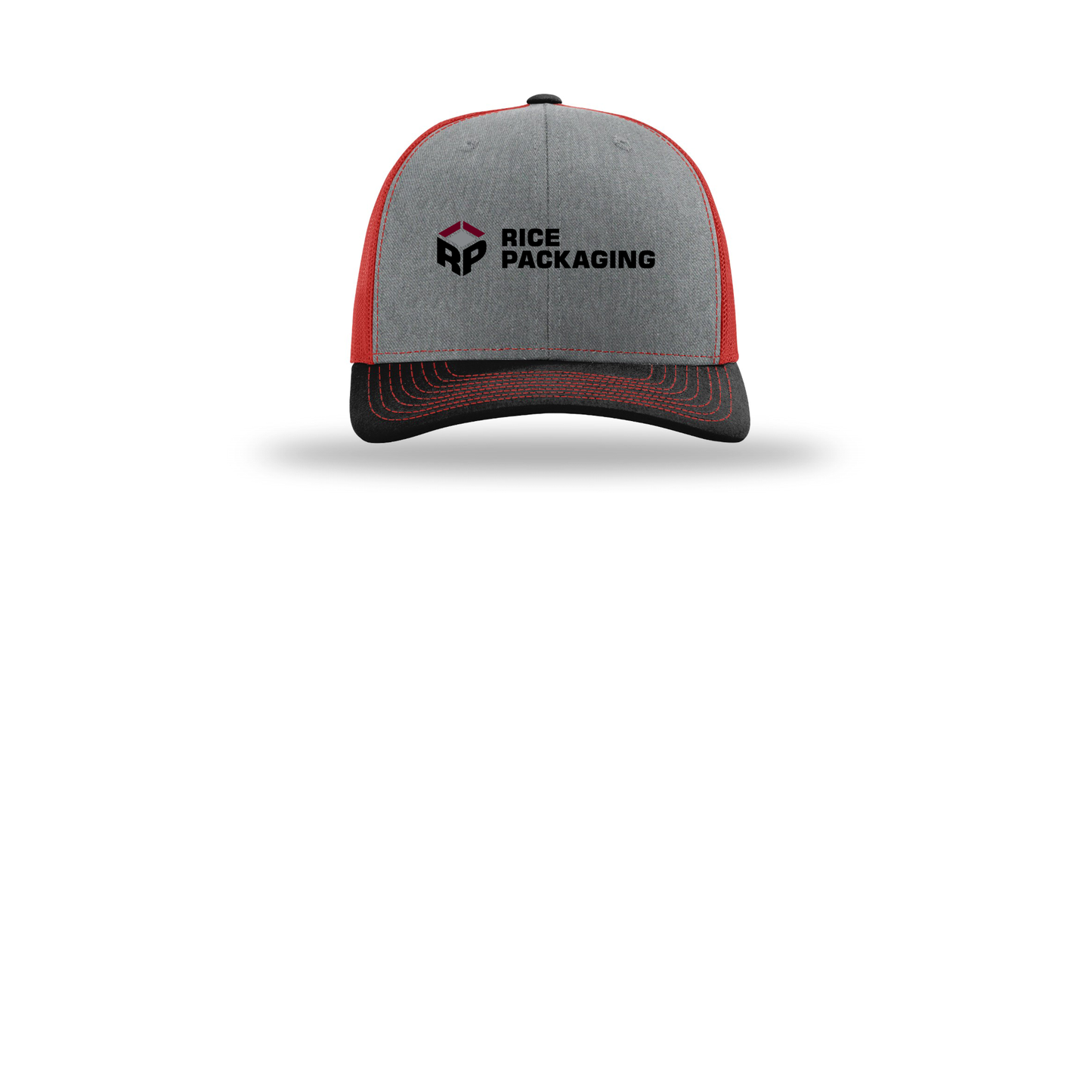 ricepackaging-richardson-trucker-cap-embroidery-capfront-R112-heathergreyredblack-flat-front
