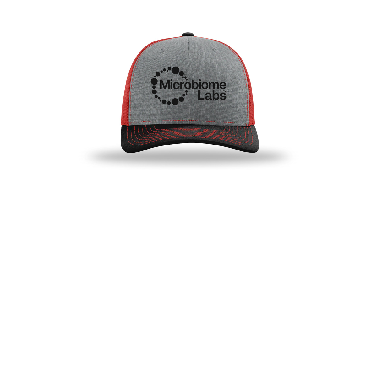 microbiomelabs-richardson-trucker-cap-embroidery-capfront-R112-heathergreyredblack-flat-front