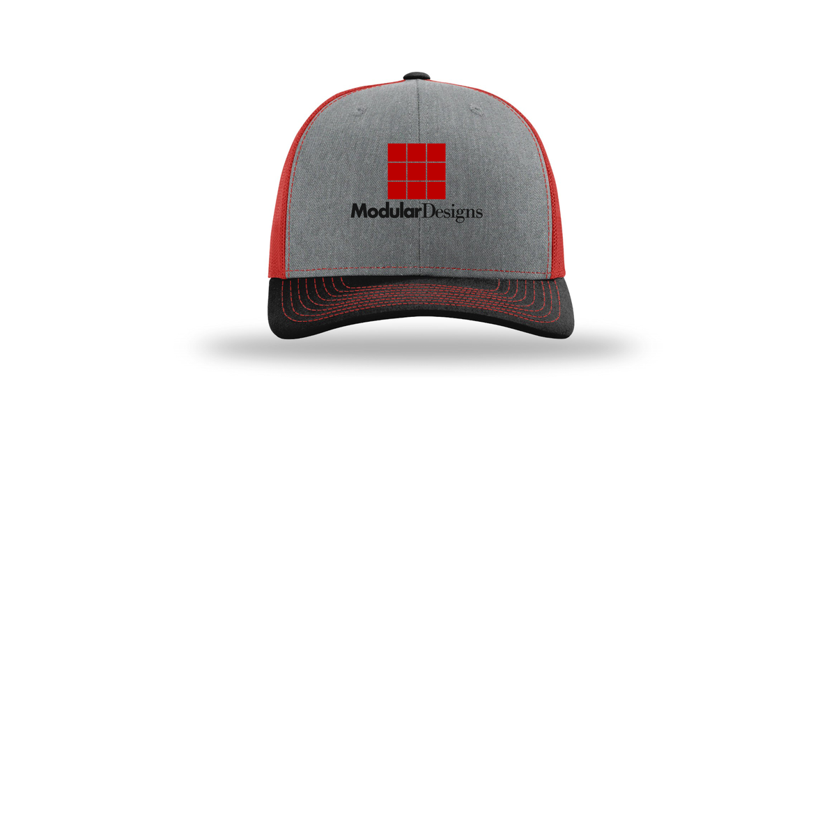 modulardesignsflooring-richardson-trucker-cap-embroidery-capfront-R112-heathergreyredblack-flat-front