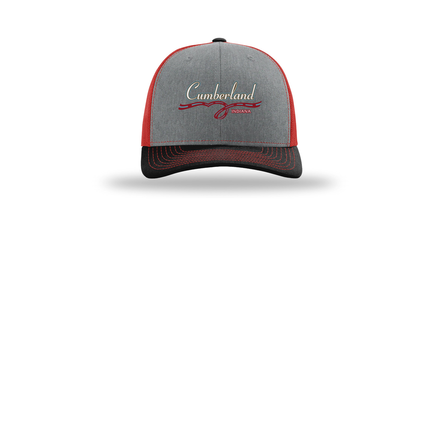 cumberland-richardson-trucker-cap-embroidery-capfront-R112-heathergreyredblack-flat-front