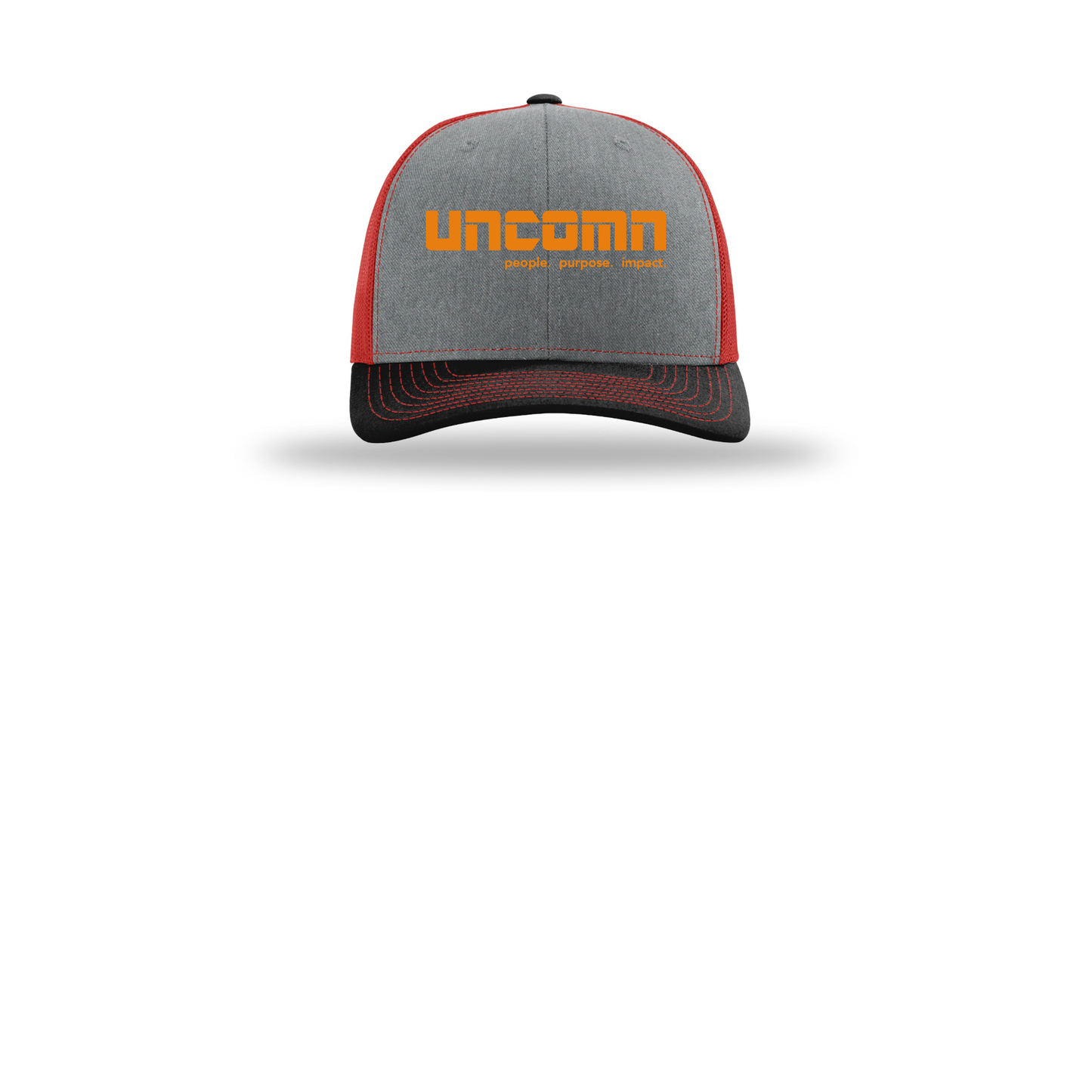 uncomn-richardson-trucker-cap-embroidery-capfront-R112-heathergreyredblack-flat-front