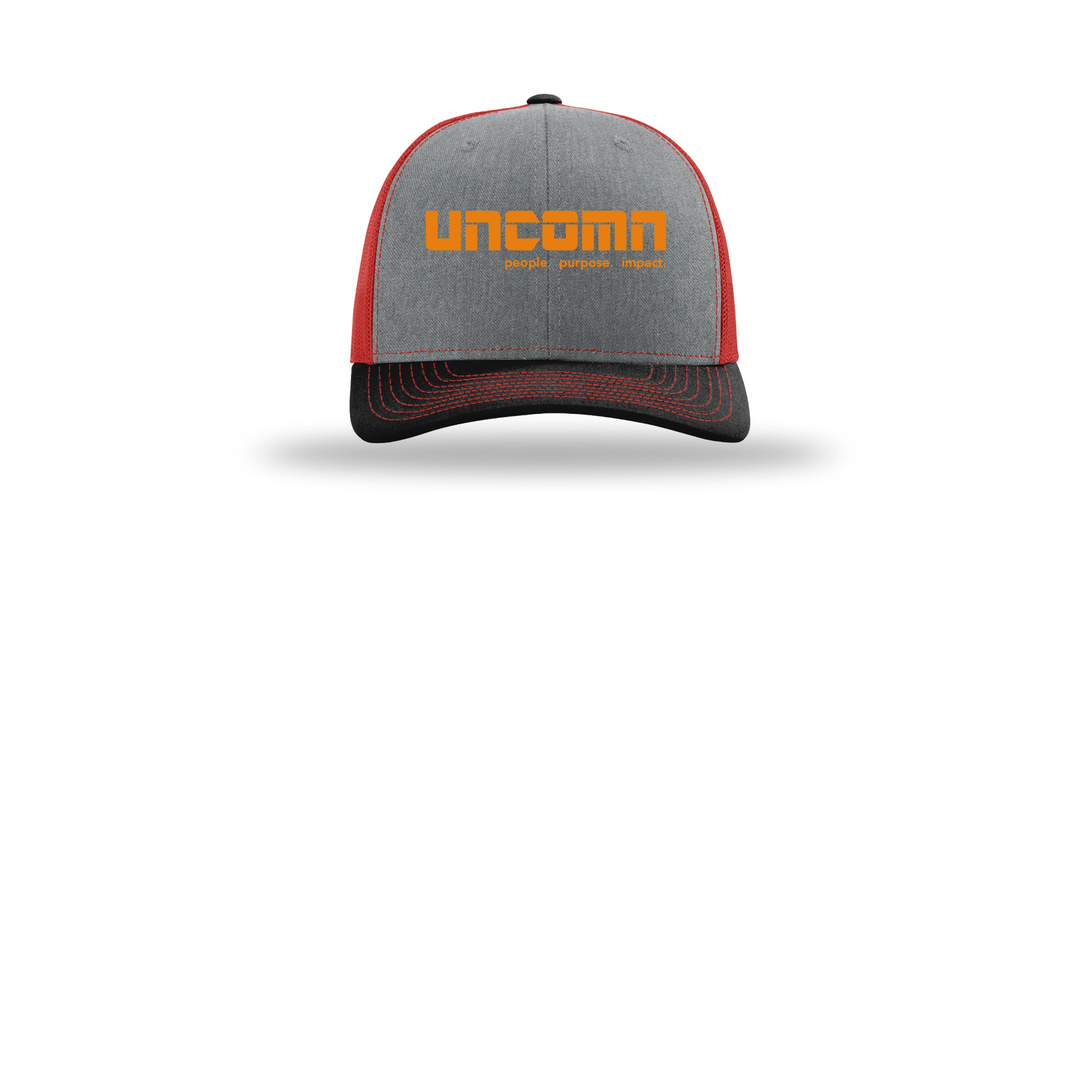 uncomn-richardson-trucker-cap-embroidery-capfront-R112-heathergreyredblack-flat-front