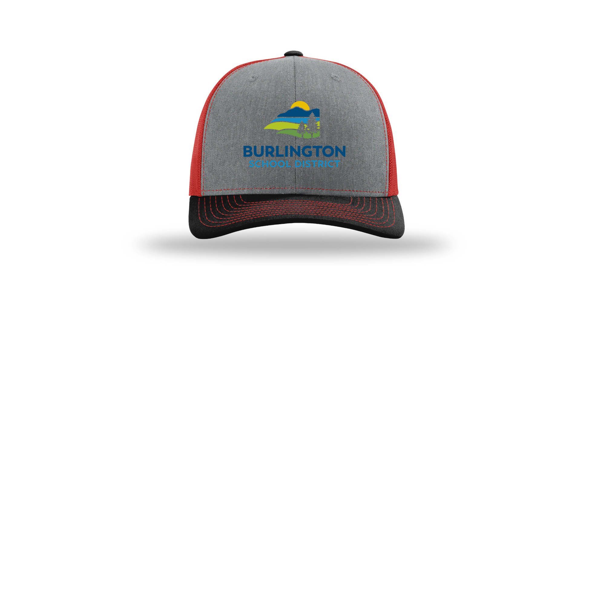 bsdvt-richardson-trucker-cap-embroidery-capfront-R112-heathergreyredblack-flat-front