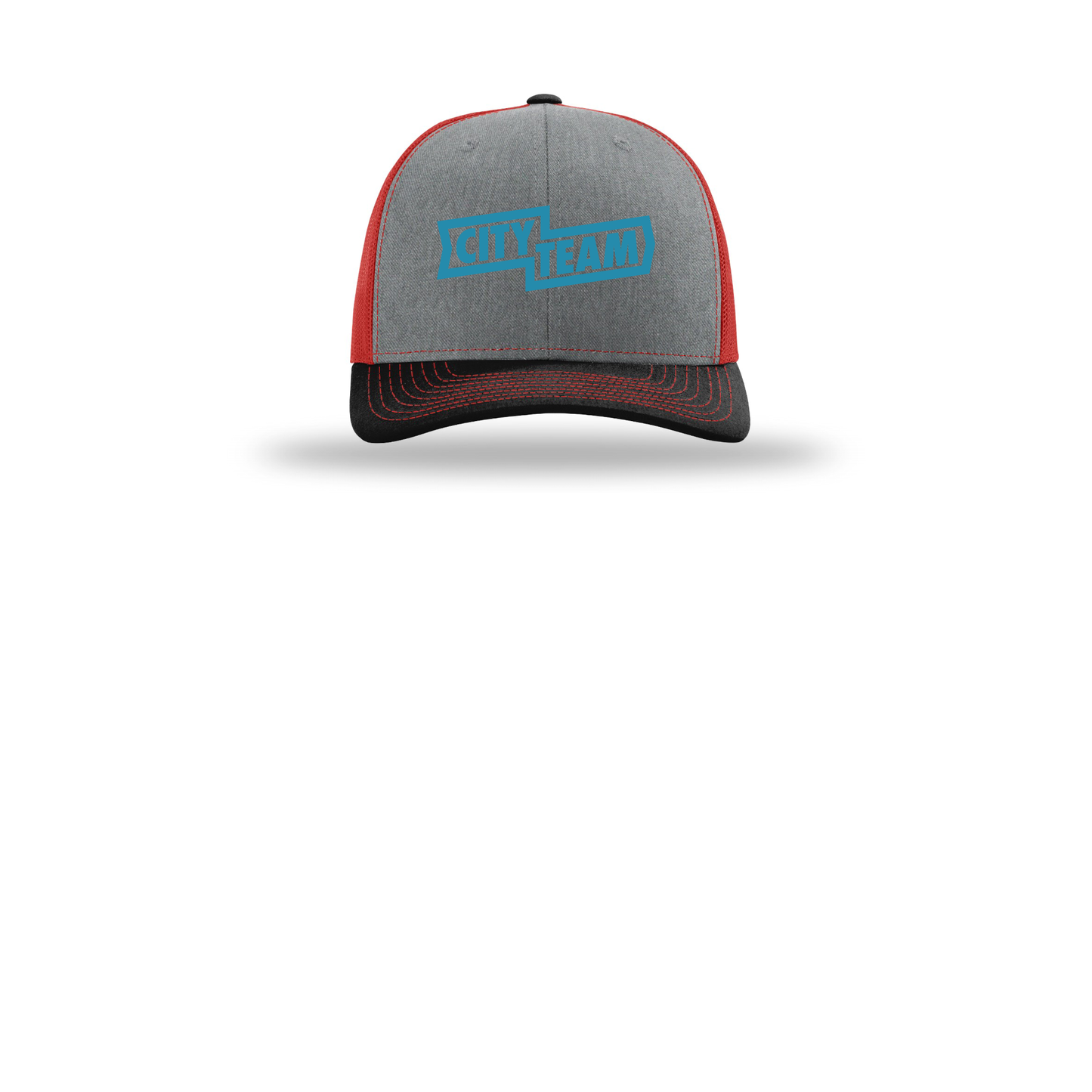 cityteam-richardson-trucker-cap-embroidery-capfront-R112-heathergreyredblack-flat-front