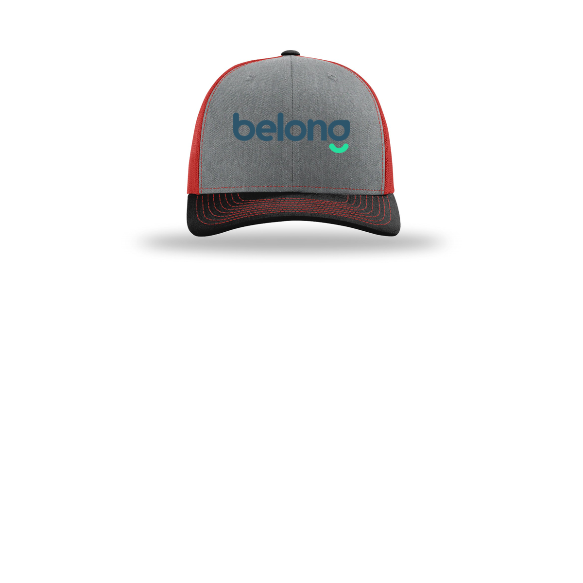 belonghome-richardson-trucker-cap-embroidery-capfront-R112-heathergreyredblack-flat-front